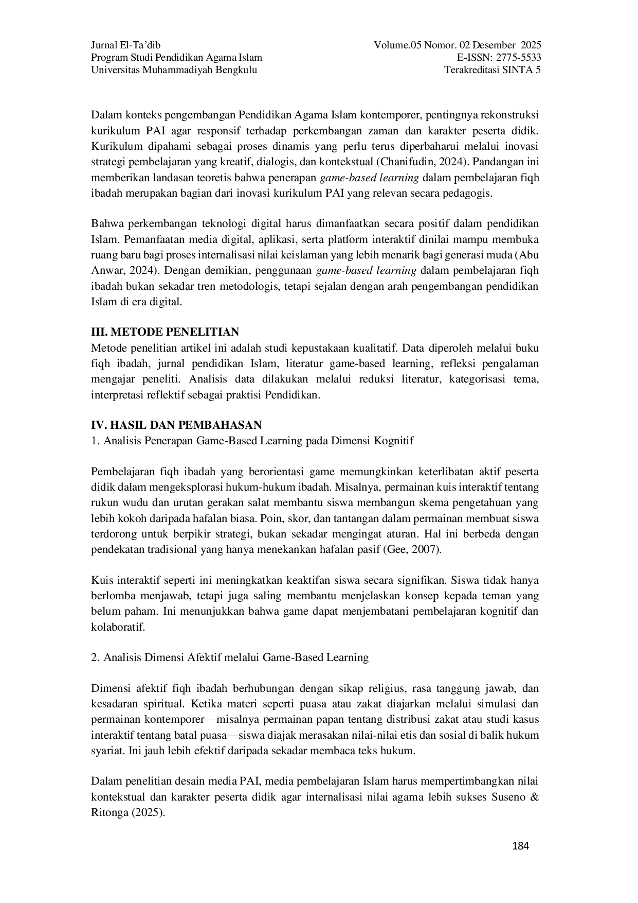 JURIS Game Based Learning Pada Materi Fiqh Ibadah