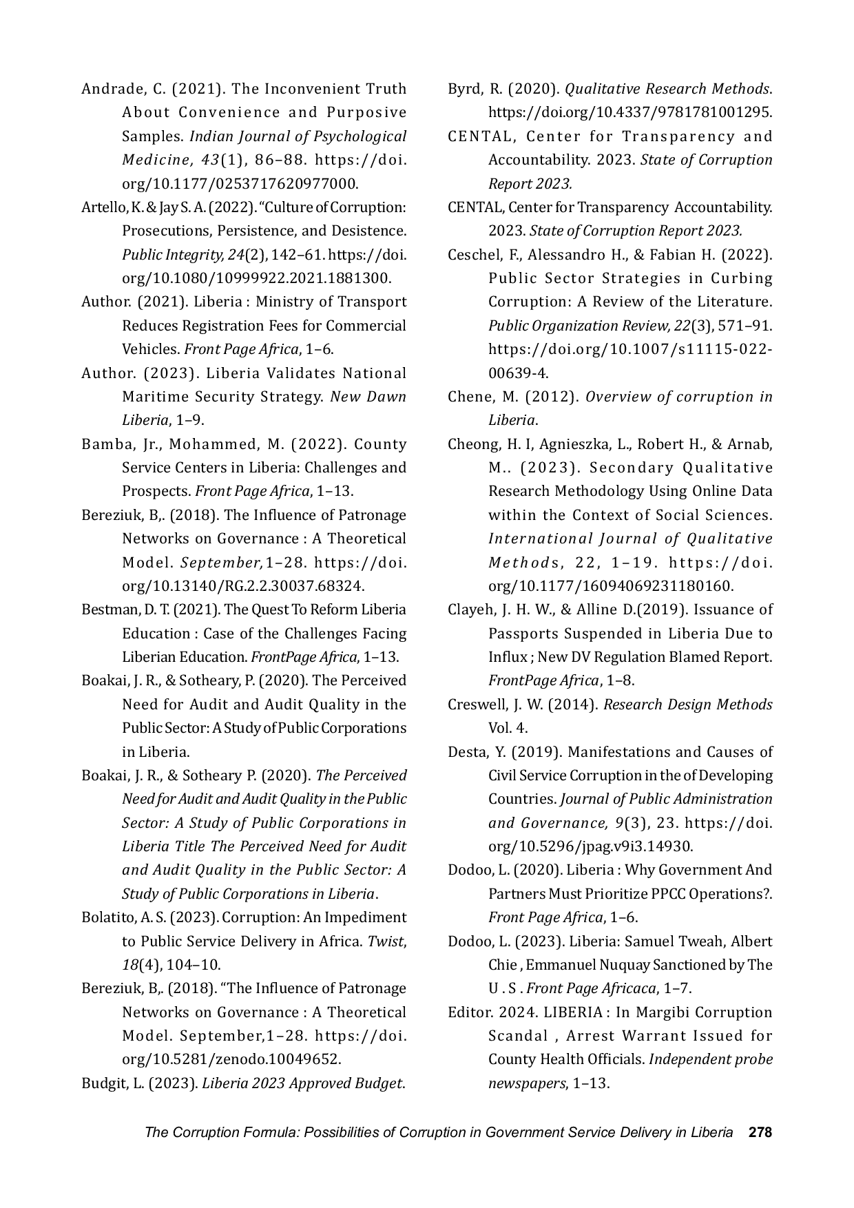 JURIS The Corruption Formula Possibilities of Corruption in Government Service Delivery in Liberia