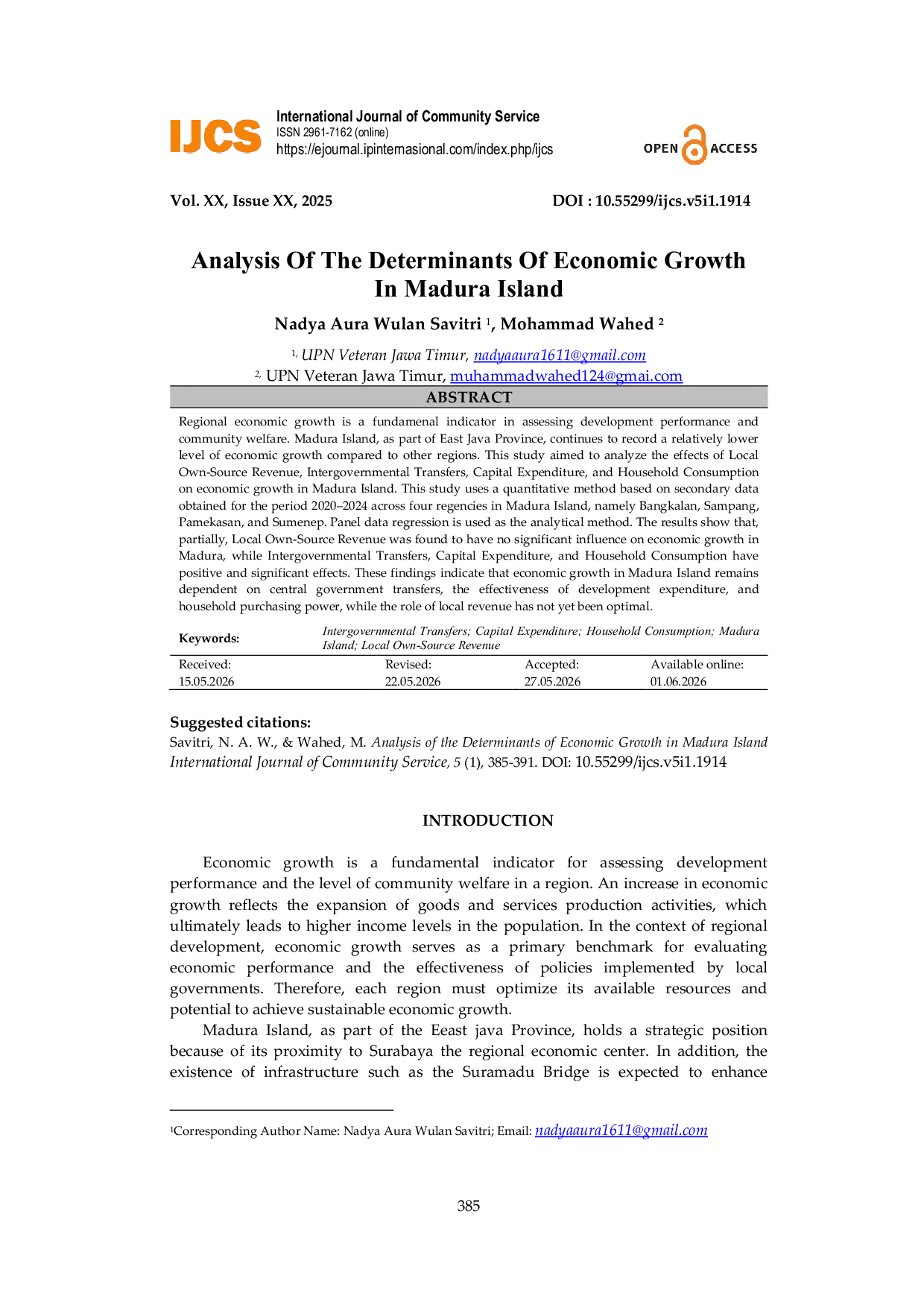 JURIS Analysis Of The Determinants Of Economic Growth In Madura Island