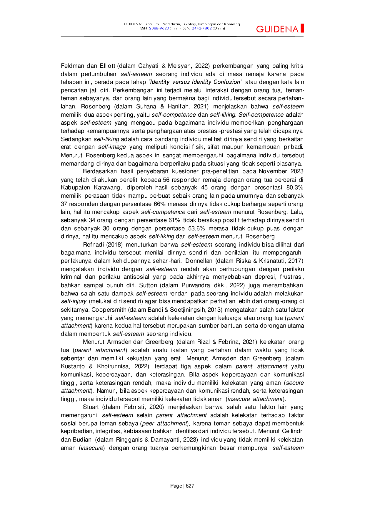 JURIS Lebih Lekat Lebih Berharga Peran Parent dan Peer Attachment terhadap Self Esteem Remaja dengan Orang Tua Bercerai di Kabupaten Karawang