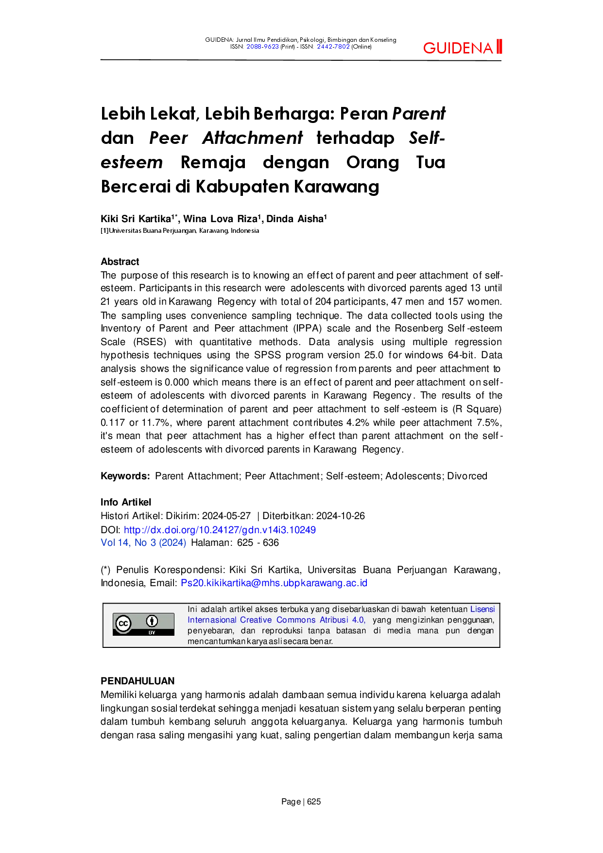 juris Lebih Lekat Lebih Berharga Peran Parent dan Peer Attachment terhadap Self Esteem Remaja dengan Orang Tua Bercerai di Kabupaten Karawang