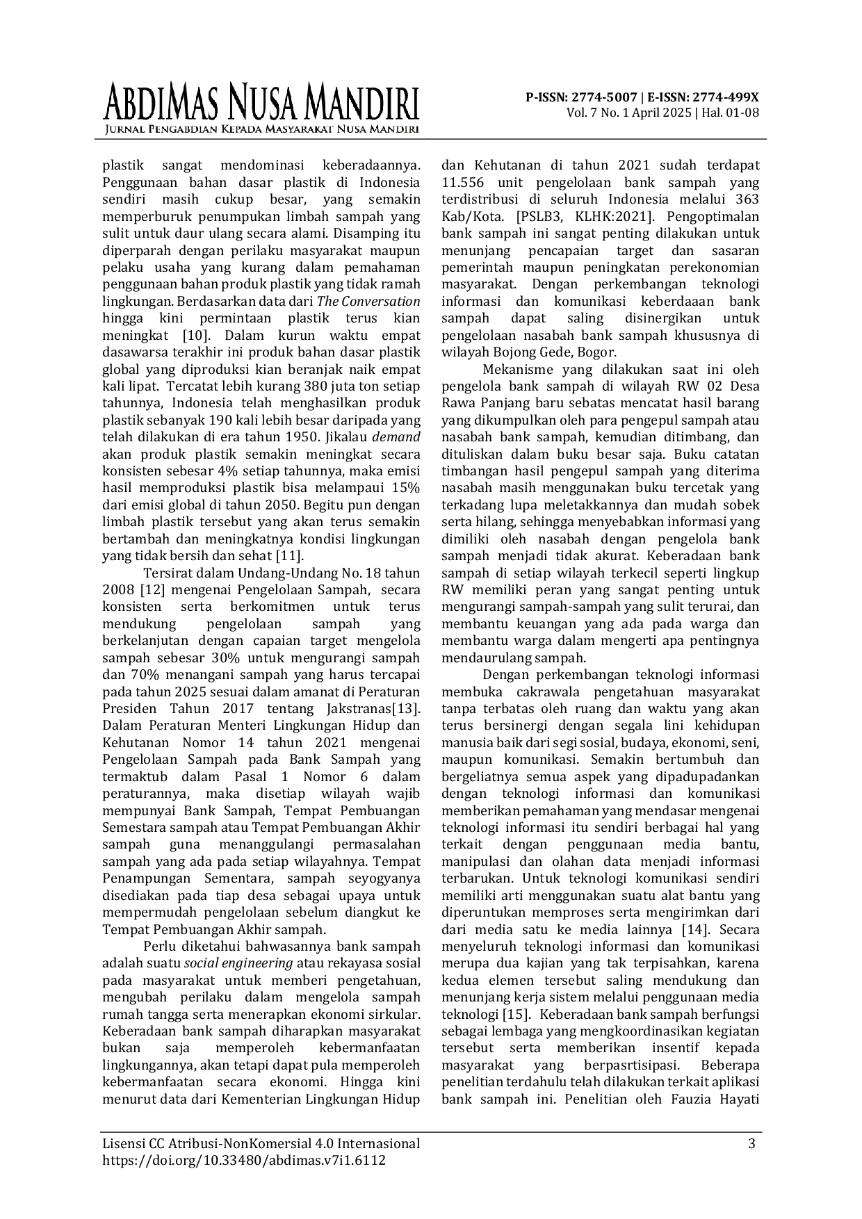 JURIS Pelatihan Aplikasi Bank Sampah Berbasis Web Pada Bank Sampah Berkah Sejahtera Desa Rawa Panjang