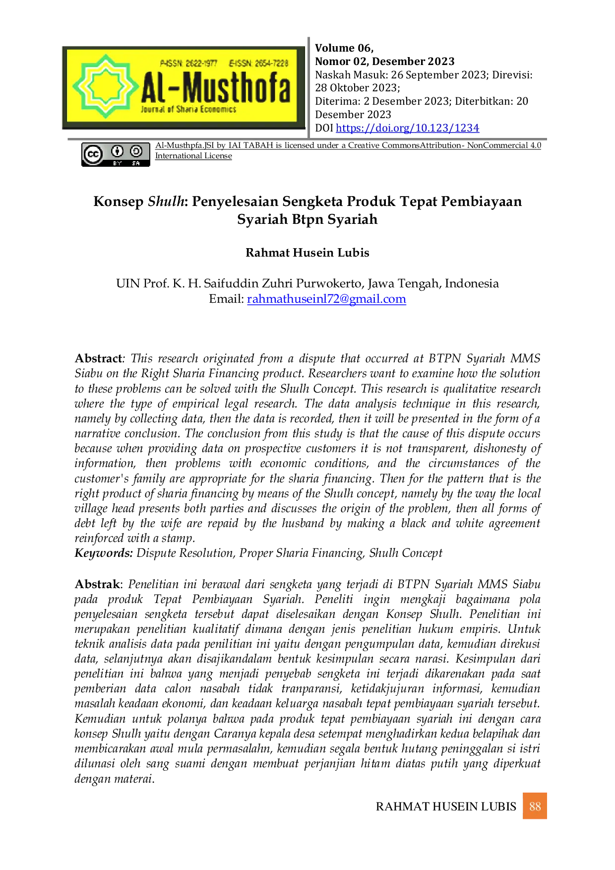 JURIS Konsep Shulh Penyelesaian Sengketa Produk Tepat Pembiayaan Syariah Btpn Syariah