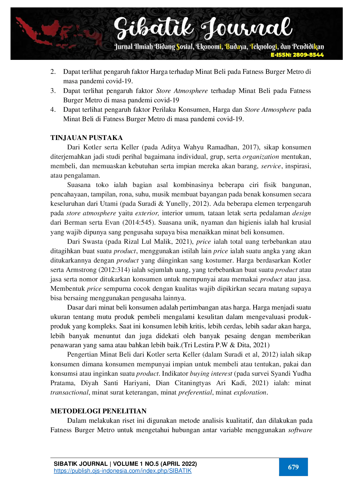 juris Pengaruh Perilaku Konsumen Harga dan Store Atmosphere Terhadap Minat Beli di Masa Pandemi Covid 19