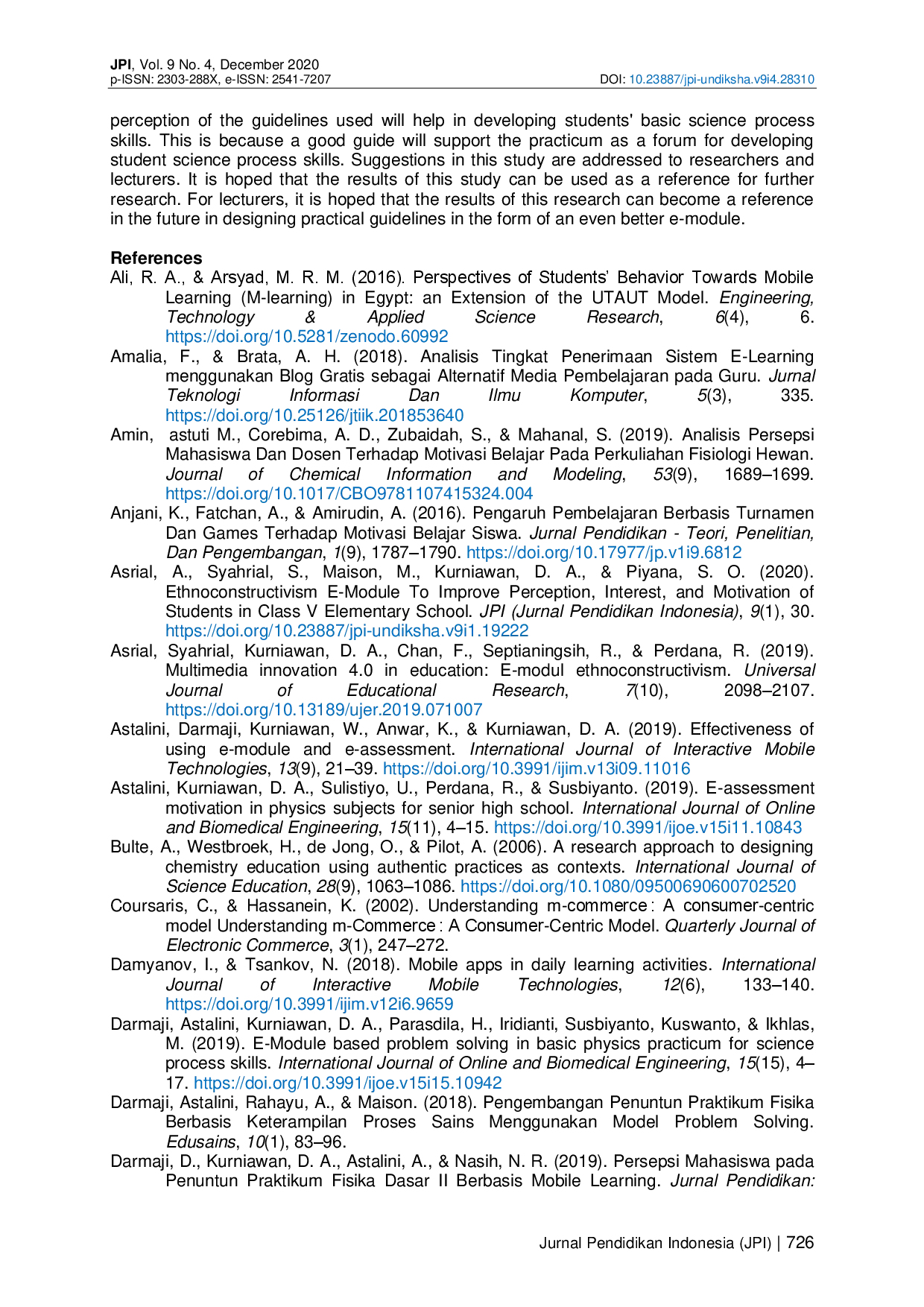 juris The Correlation Between Student Perceptions of the Use of E Modules with Students Basic Science Process Skills