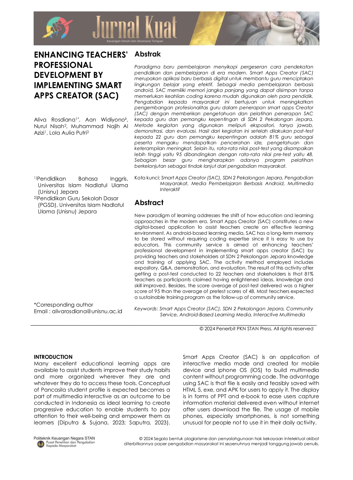 JURIS Enhancing Teachers Professional Development By Implementing Smart Apps Creator SAC