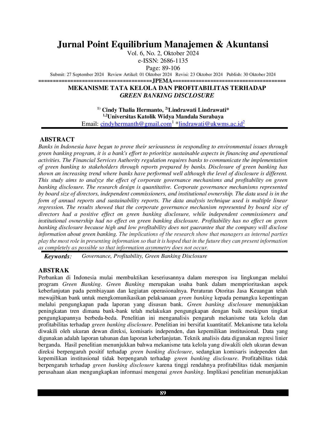 JURIS Mekanisme Tata Kelola dan Profitabilitas Terhadap Green Banking Disclosure