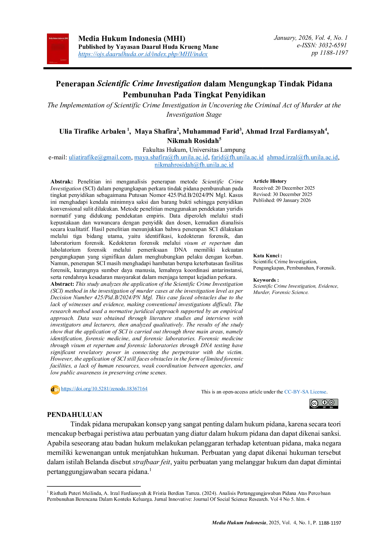 JURIS Penerapan Scientific Crime Investigation dalam Mengungkap Tindak Pidana Pembunuhan Pada Tingkat Penyidikan