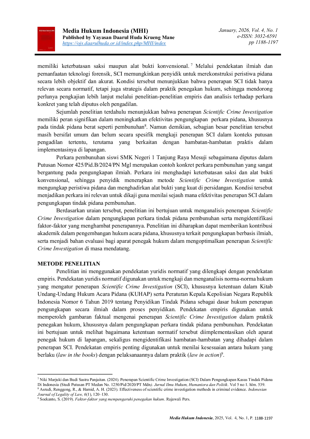 JURIS Penerapan Scientific Crime Investigation dalam Mengungkap Tindak Pidana Pembunuhan Pada Tingkat Penyidikan