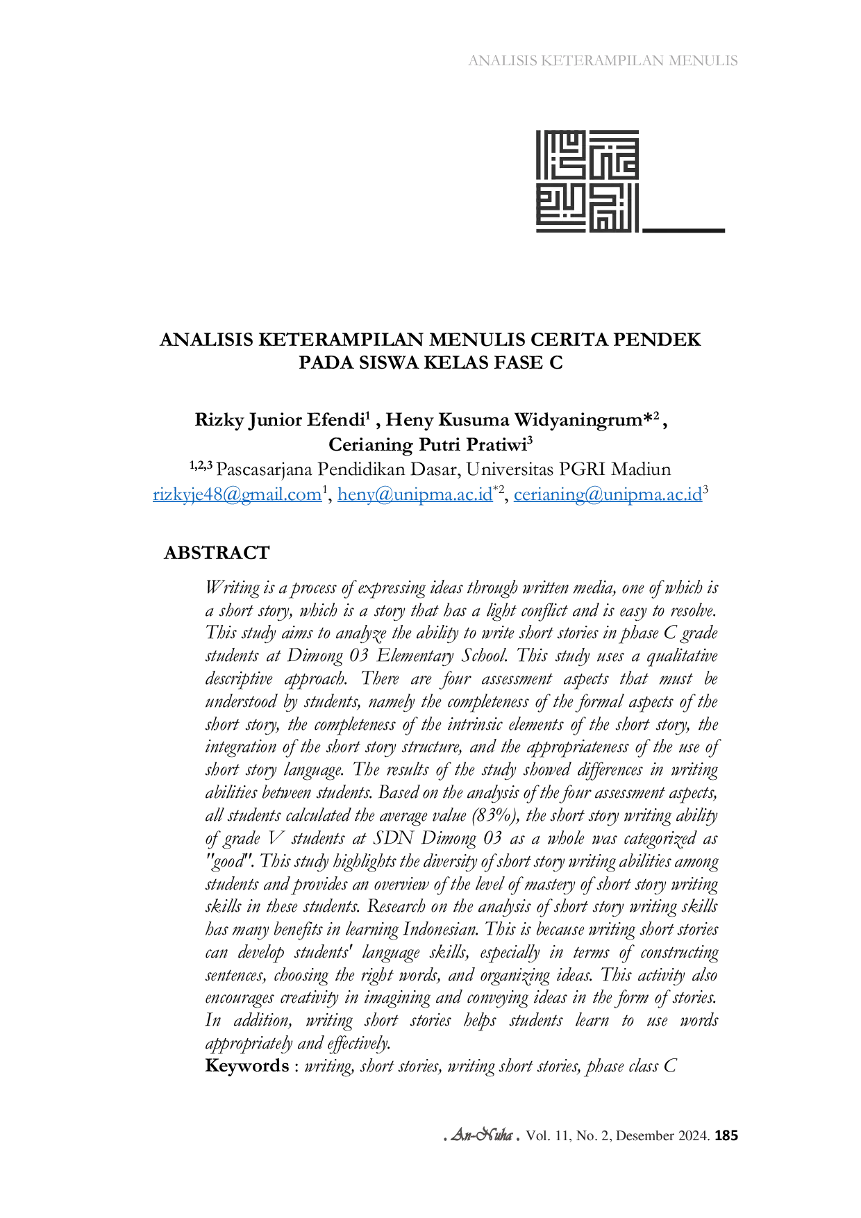 JURIS Analisis Keterampilan Menulis Cerita Pendek Pada Siswa Kelas Fase C