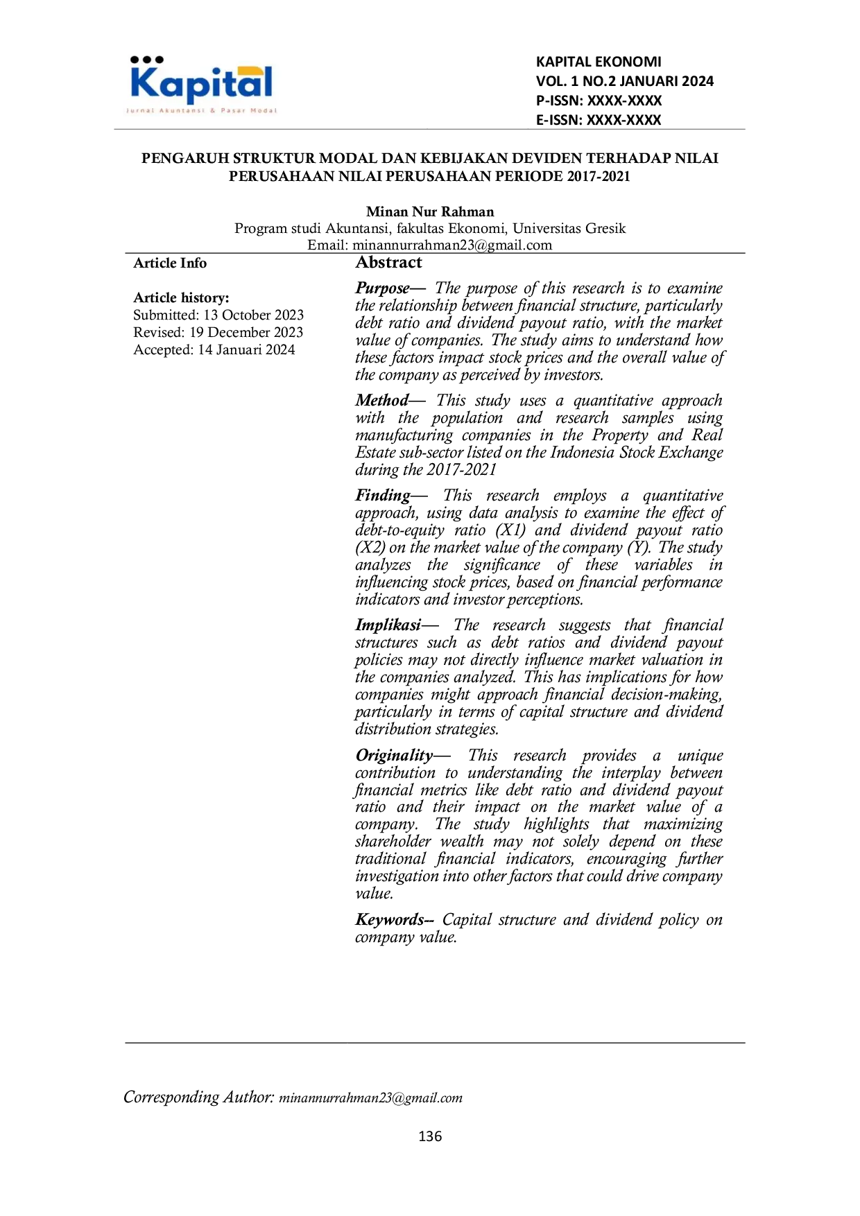 JURIS Pengaruh Struktur Modal Dan Kebijakan Dividen Terhadap Nilai Perusahaan Periode 2017 2021