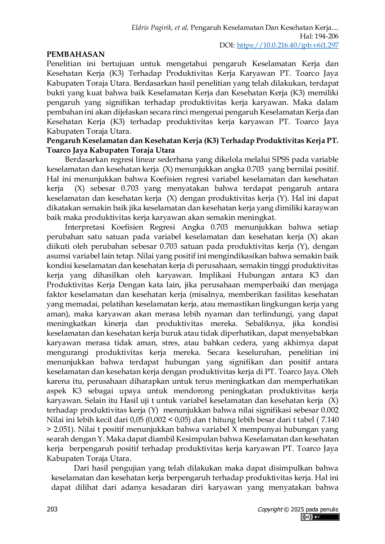 JURIS Pengaruh Keselamatan Dan Kesehatan Kerja K3 Terhadap Produktivitas Kerja Karyawan PT Toarco Jaya Kabupaten Toraja Utara