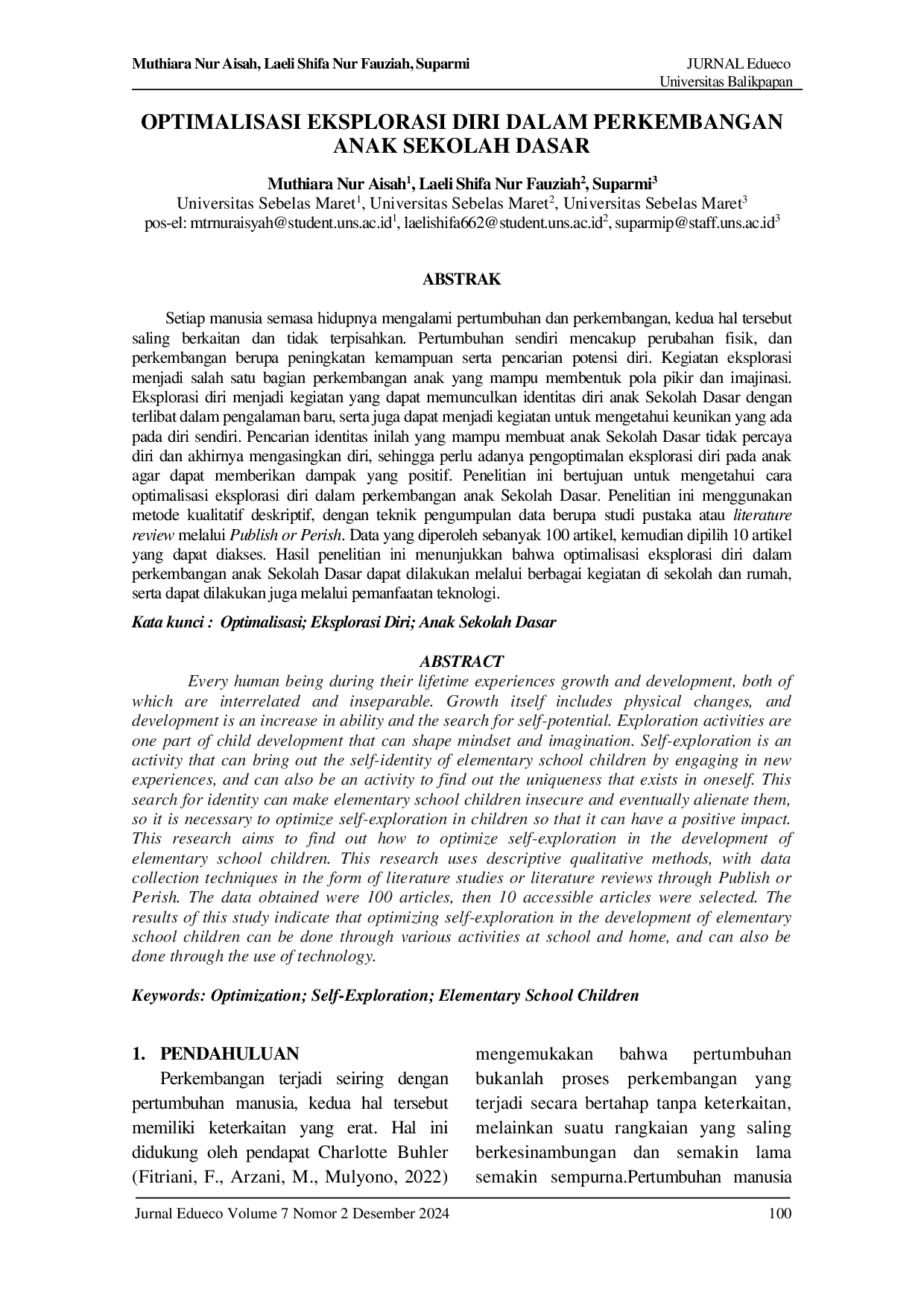 JURIS Optimalisasi Eksplorasi Diri Dalam Perkembangan Anak Sekolah Dasar