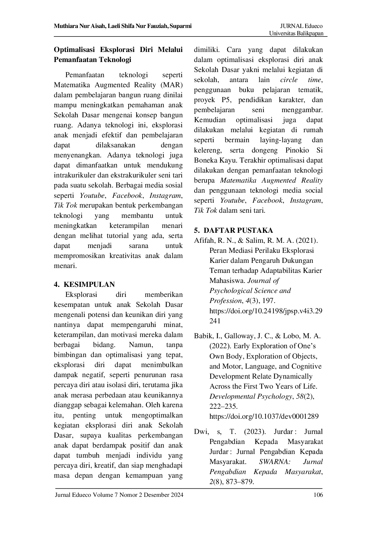 JURIS Optimalisasi Eksplorasi Diri Dalam Perkembangan Anak Sekolah Dasar