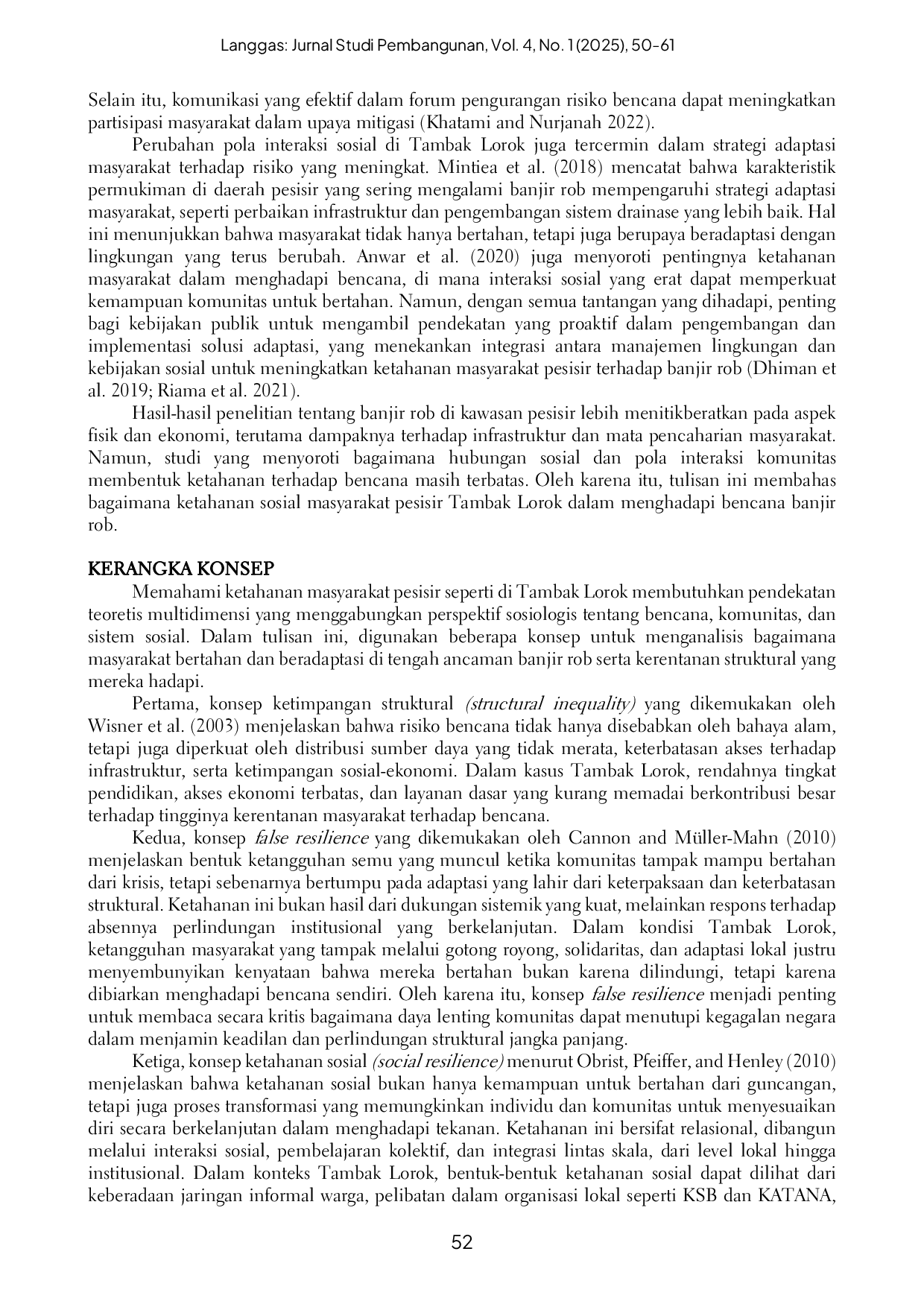 JURIS Studi Ketahanan Sosial Masyarakat Tambak Lorok dalam Menghadapi Bencana Rob