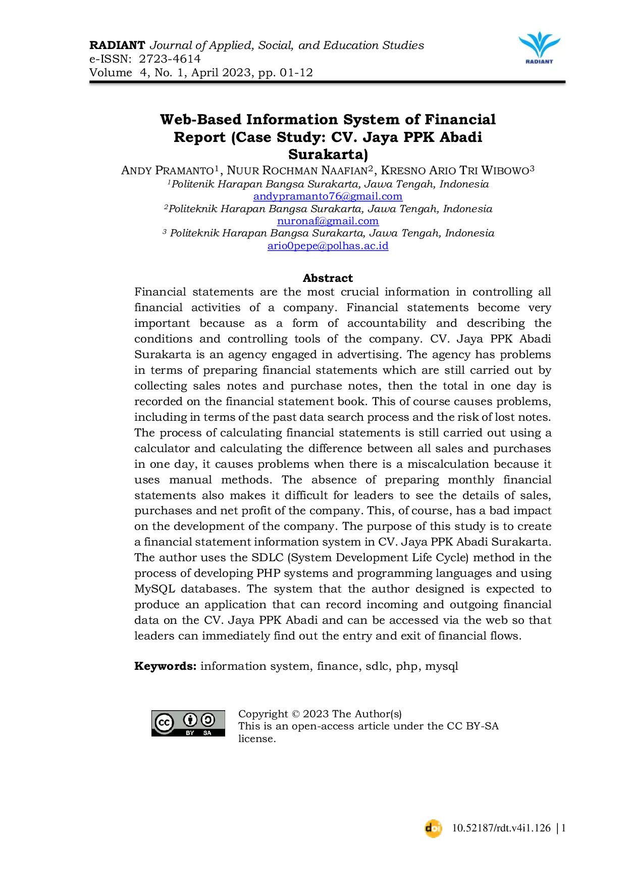 JURIS Web Based Information System of Financial Report Case Study CV Jaya PPK Abadi Surakarta