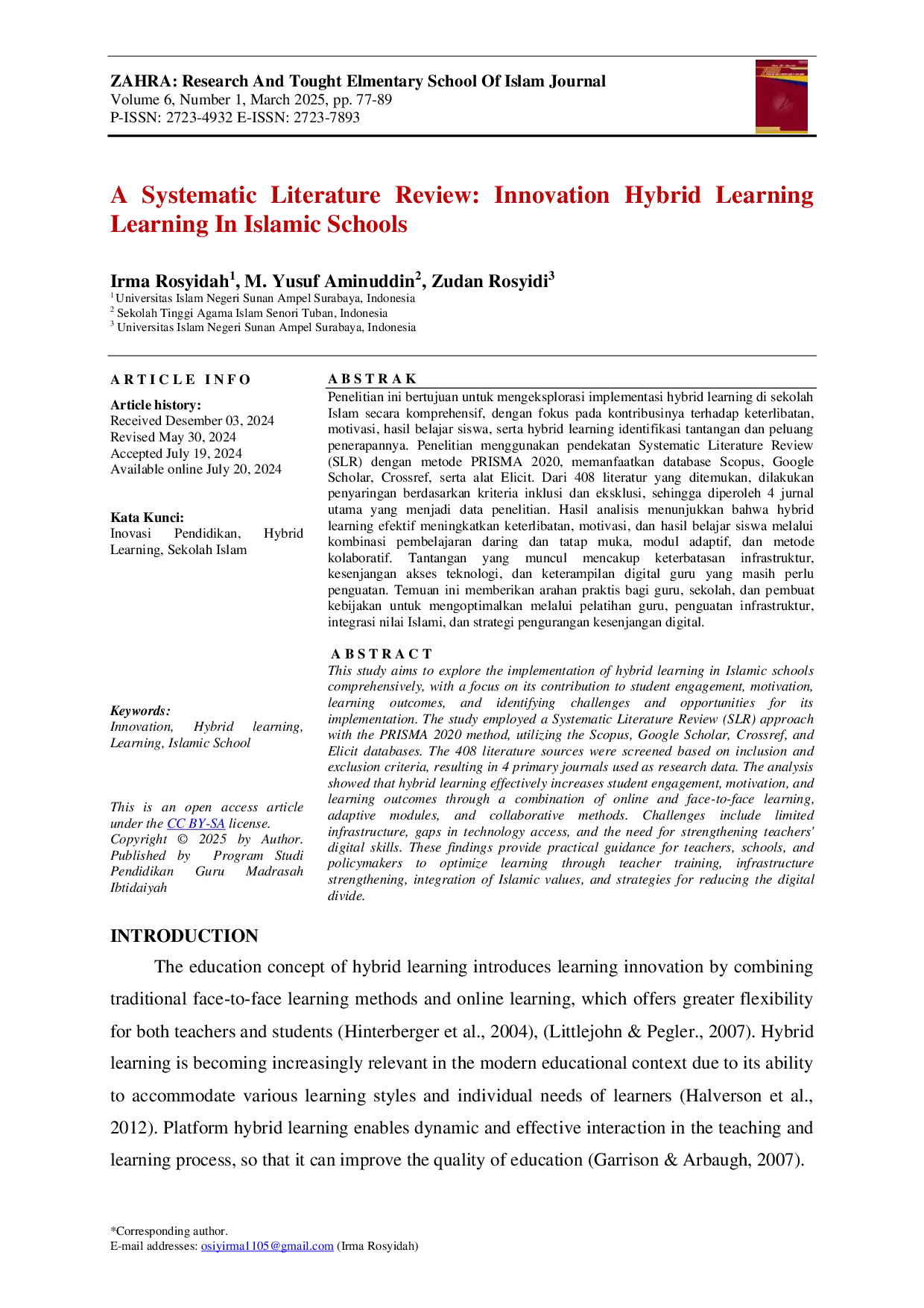 JURIS A Systematic Literature Review Innovation Hybrid Learning Learning In Islamic Schools