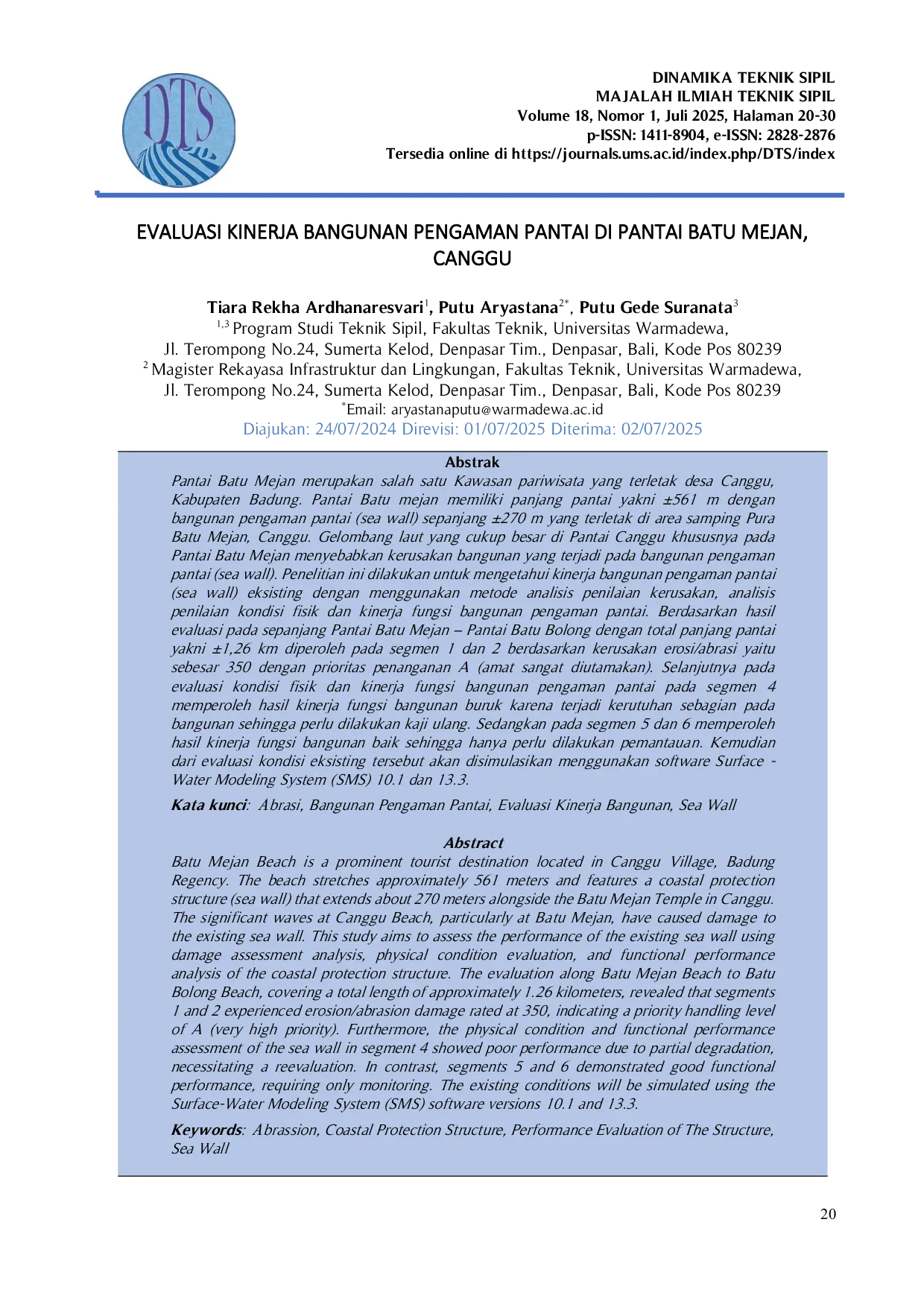 JURIS Evaluasi Kinerja Bangunan Pengaman Pantai di Pantai Batu Mejan Canggu