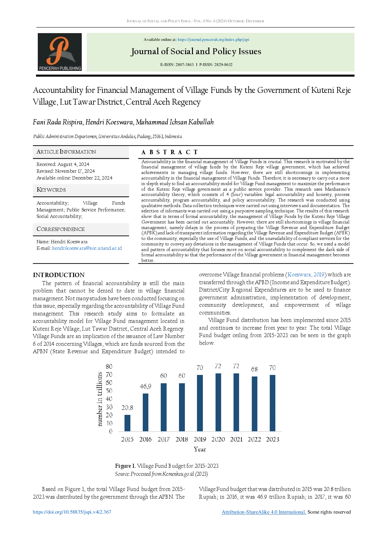 juris Accountability for Financial Management of Village Funds by the Government of Kuteni Reje Village Lut Tawar District Central Aceh Regency