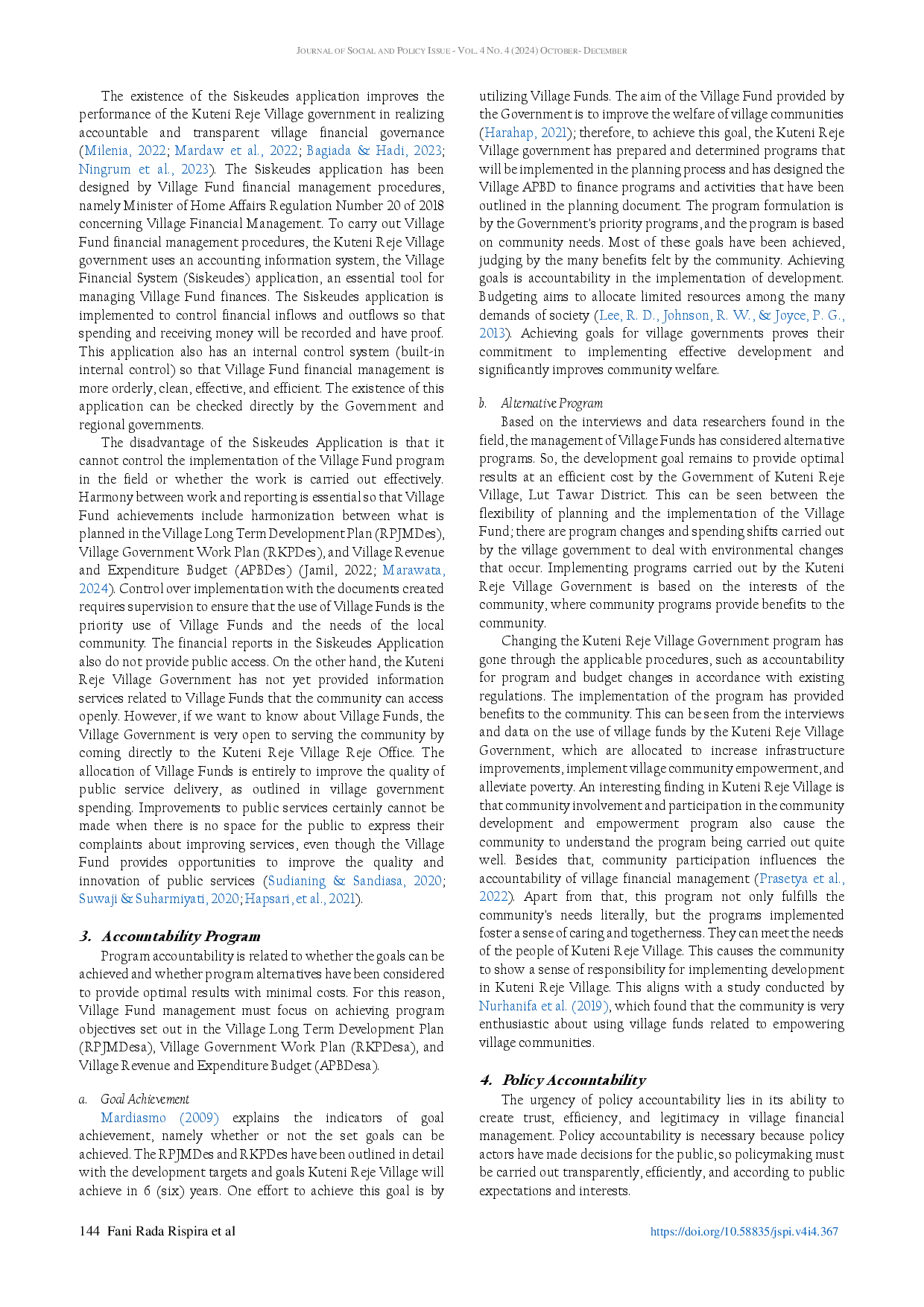 juris Accountability for Financial Management of Village Funds by the Government of Kuteni Reje Village Lut Tawar District Central Aceh Regency