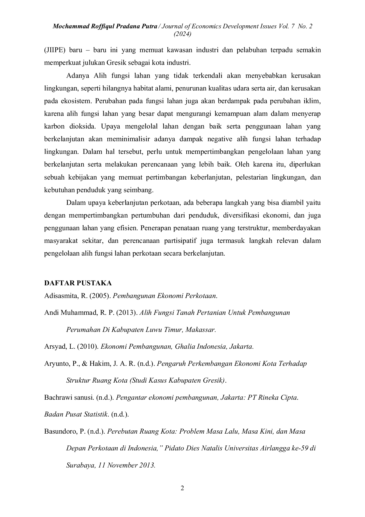 JURIS The Analysis of the Impact of Population Growth and Economic Development on Urban Land Conversion Case Study of Gresik Regency