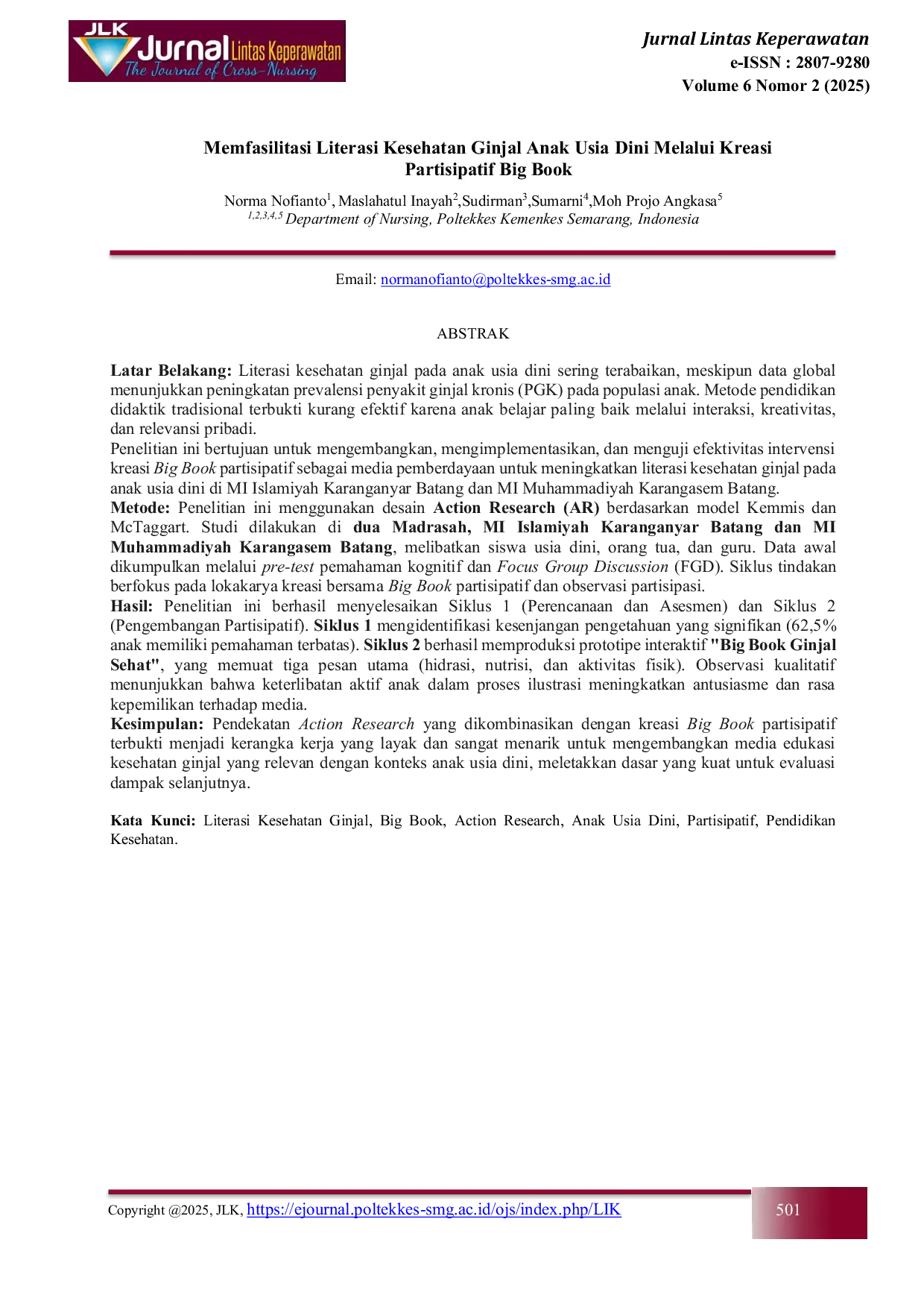 JURIS Memfasilitasi Literasi Kesehatan Ginjal Anak Usia Dini Melalui Kreasi Partisipatif Big Book