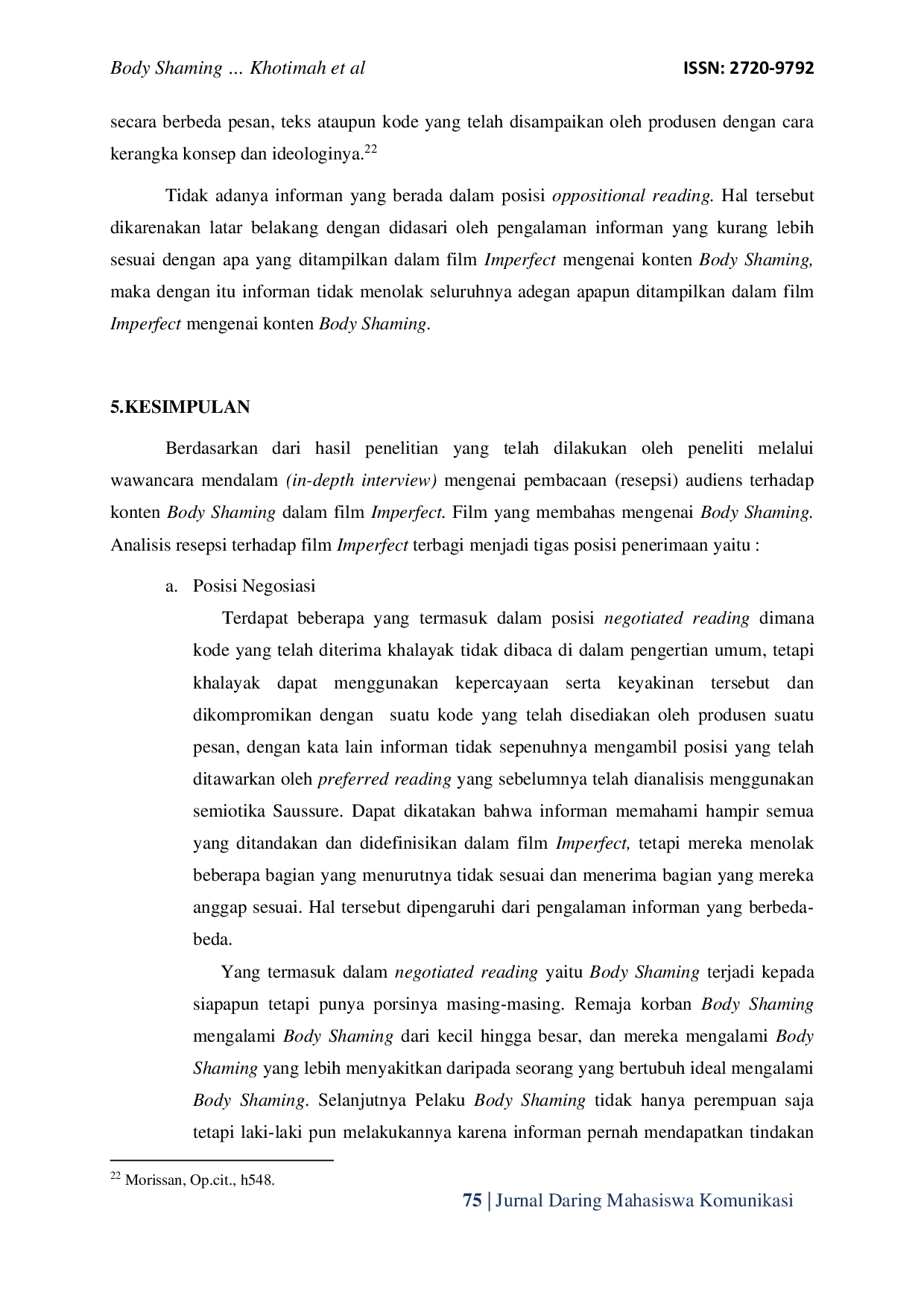 JURIS Body Shaming Dalam Film Analisis Resepsi Pada Film Imperfect