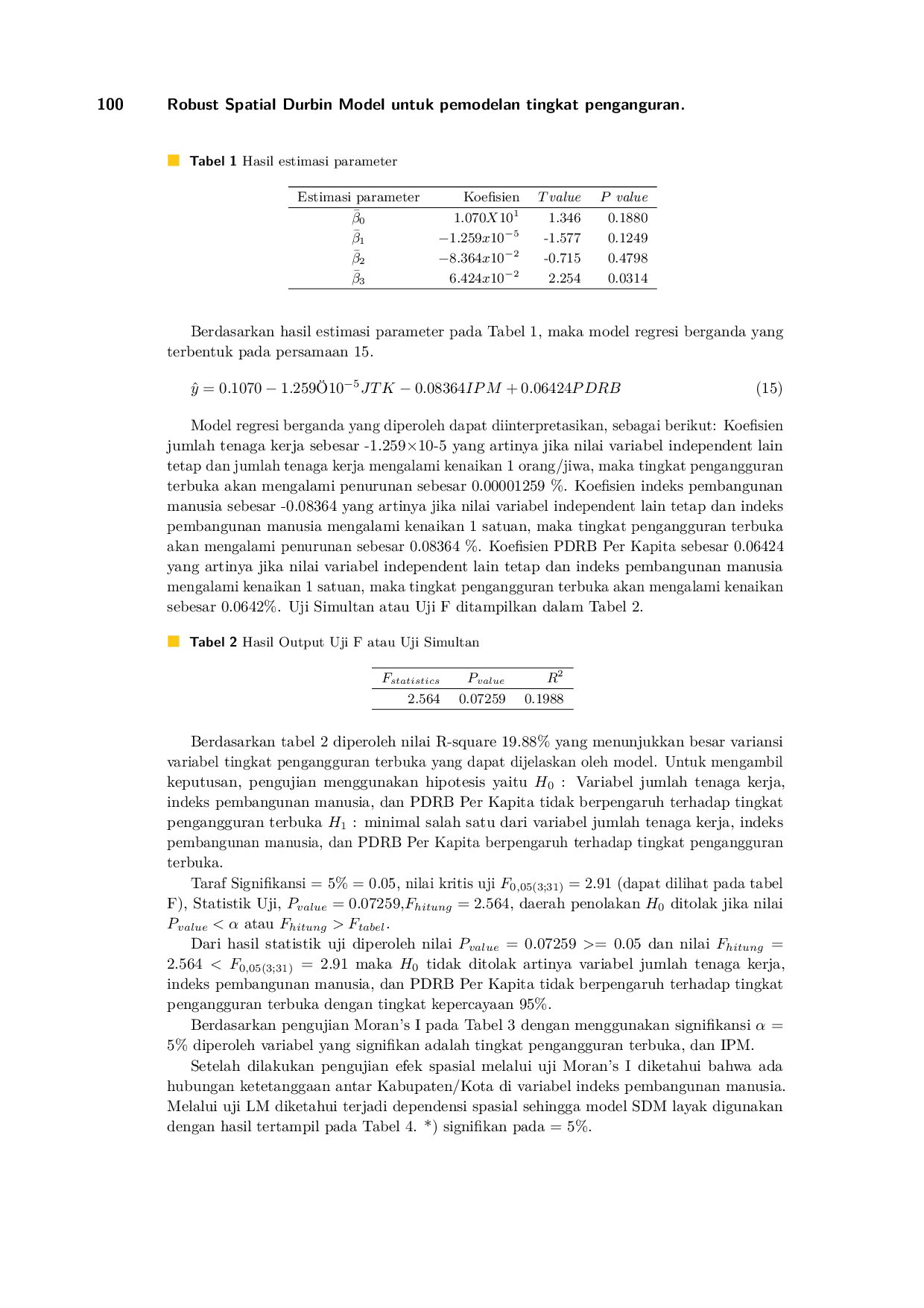 JURIS Robust Spatial Durbin Model Untuk Pemodelan Tingkat Pengangguran Terbuka di Provinsi Jawa Tengah