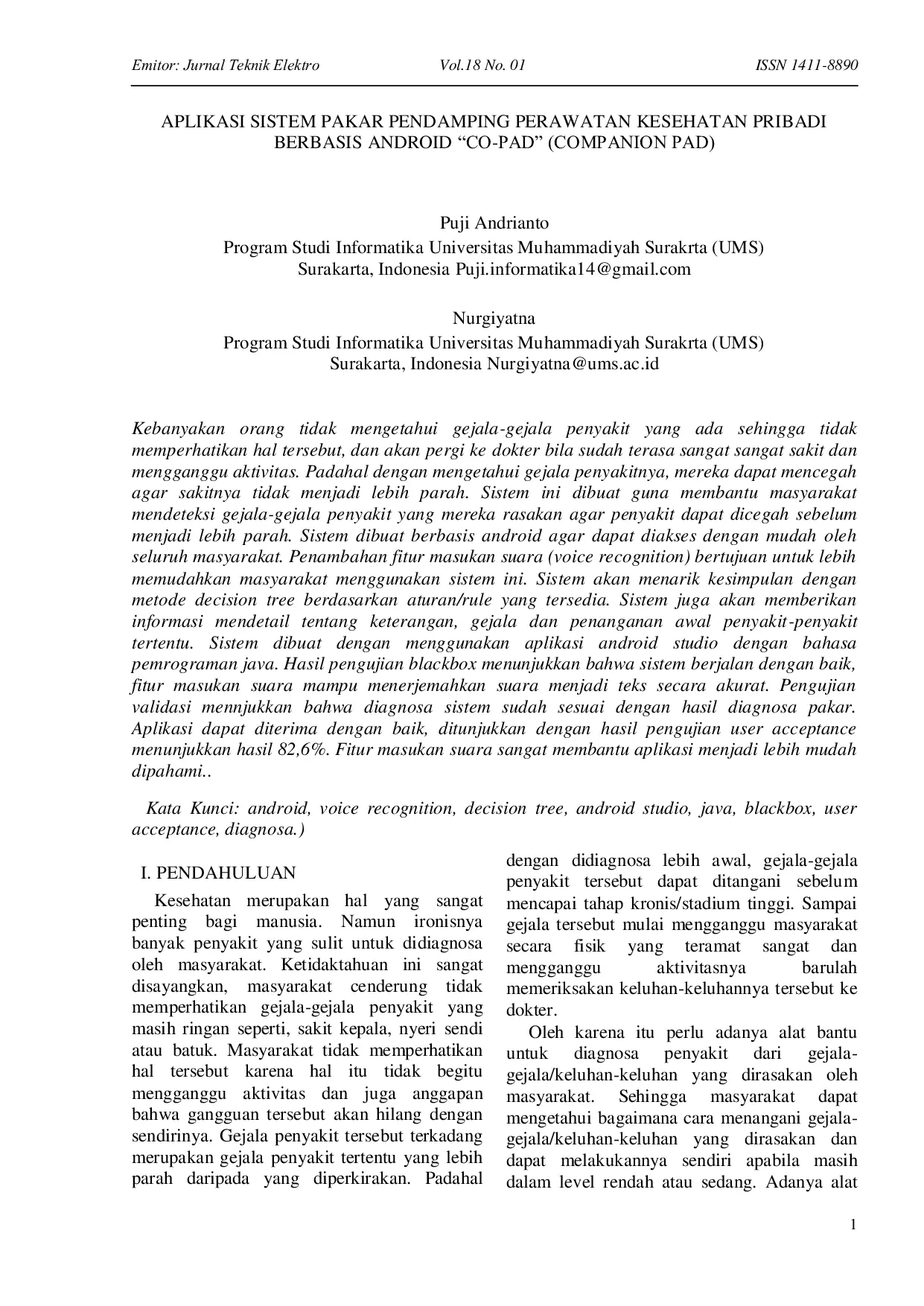 JURIS Aplikasi Sistem Pakar Pendamping Perawatan Kesehatan Pribadi berbasis Android Co Pad Companion Pad