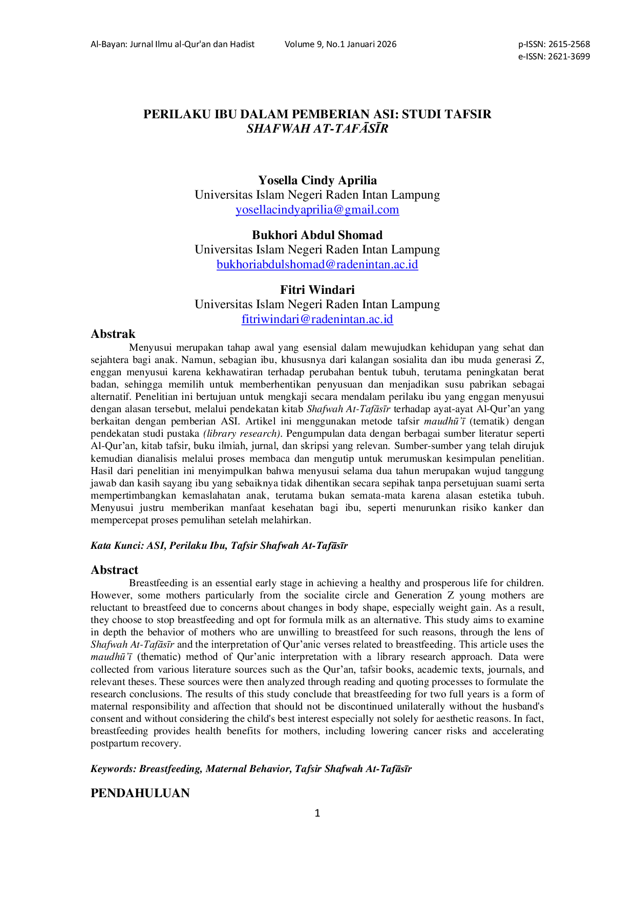 JURIS Perilaku Ibu Dalam Pemberian Asi Studi Tafsir Shofwah At Tafaasiir