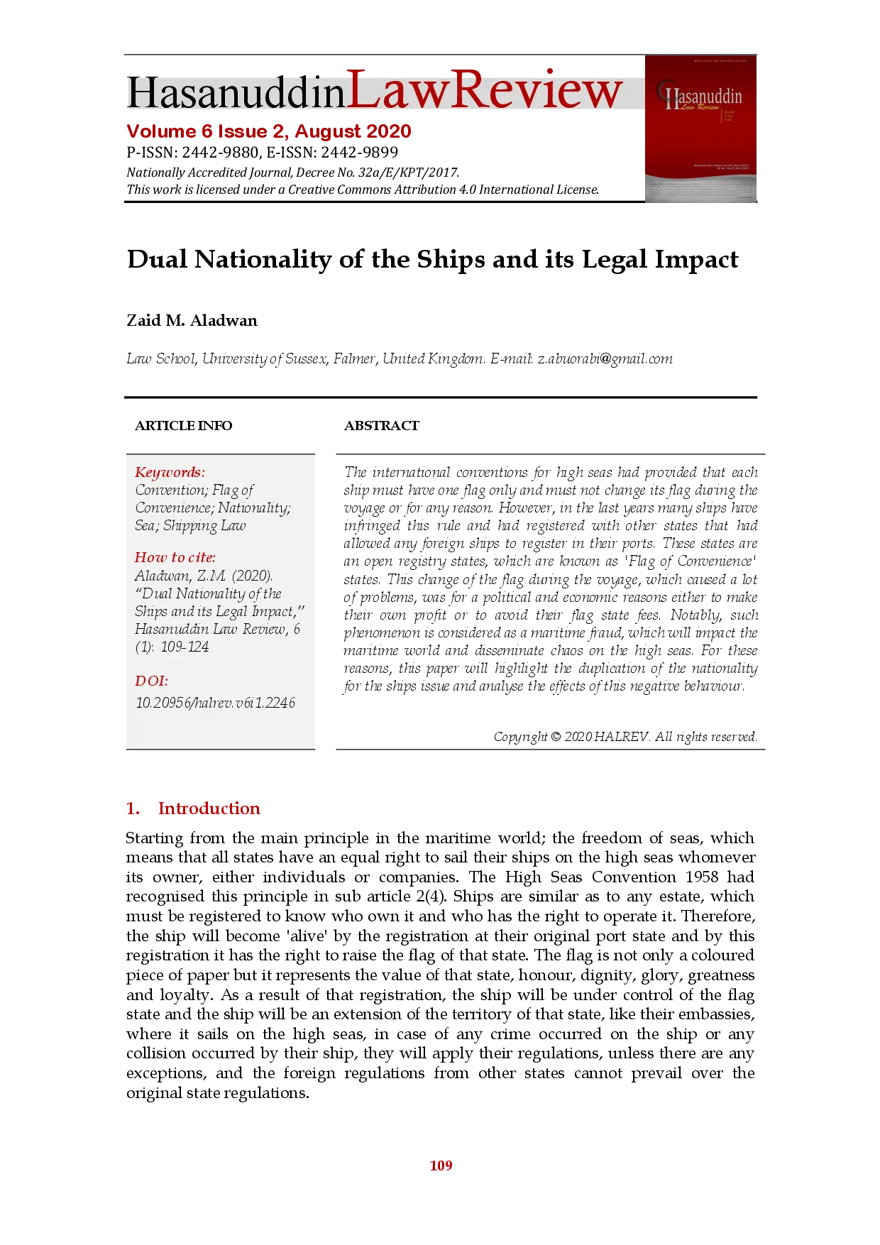 juris Dual Nationality of the Ships and its Legal Impact