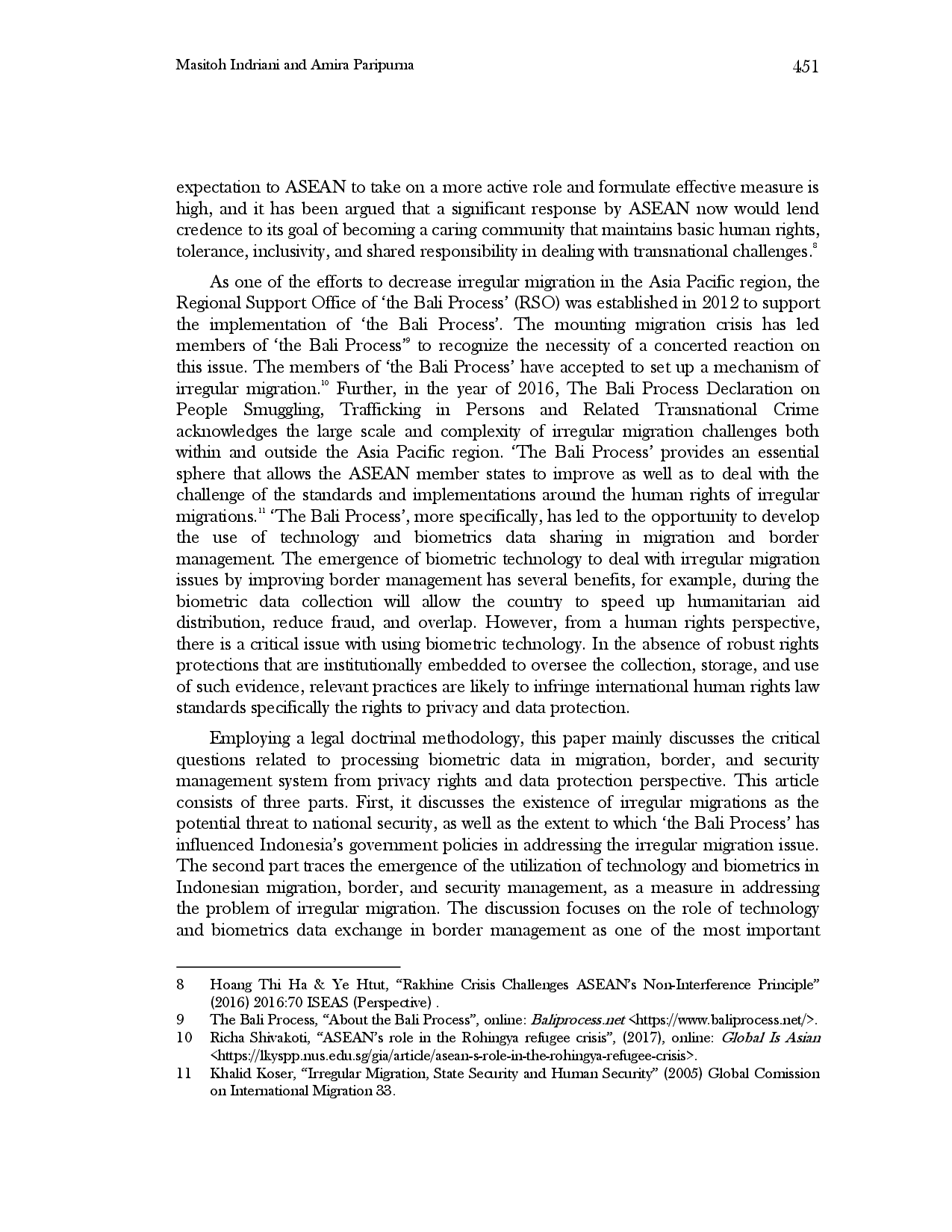 juris Biometric Data Sharing in Addressing Irregular Migration and Security Issues within the Bali Process Framework for Indonesia and ASEAN Member States
