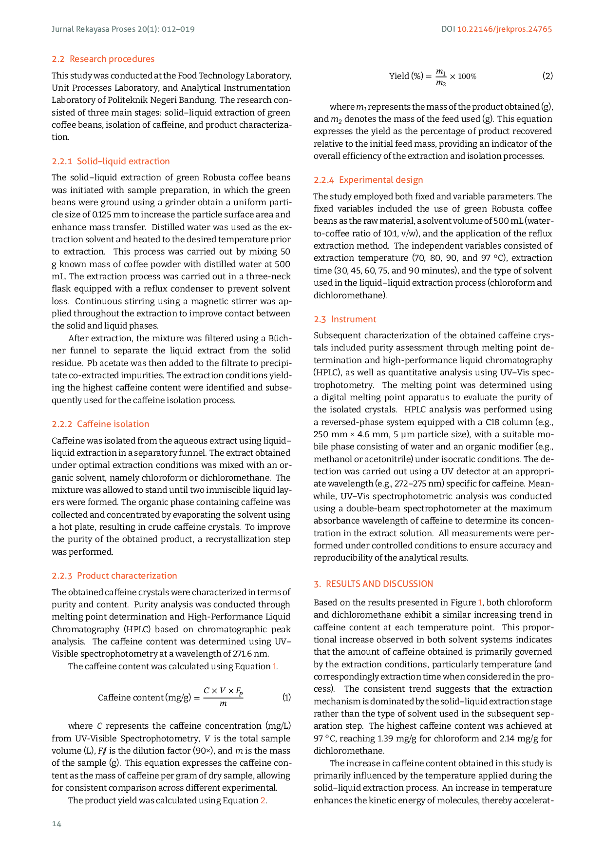 JURIS Characterization of caffeine crystals obtained from the extraction process of green robusta coffee beans