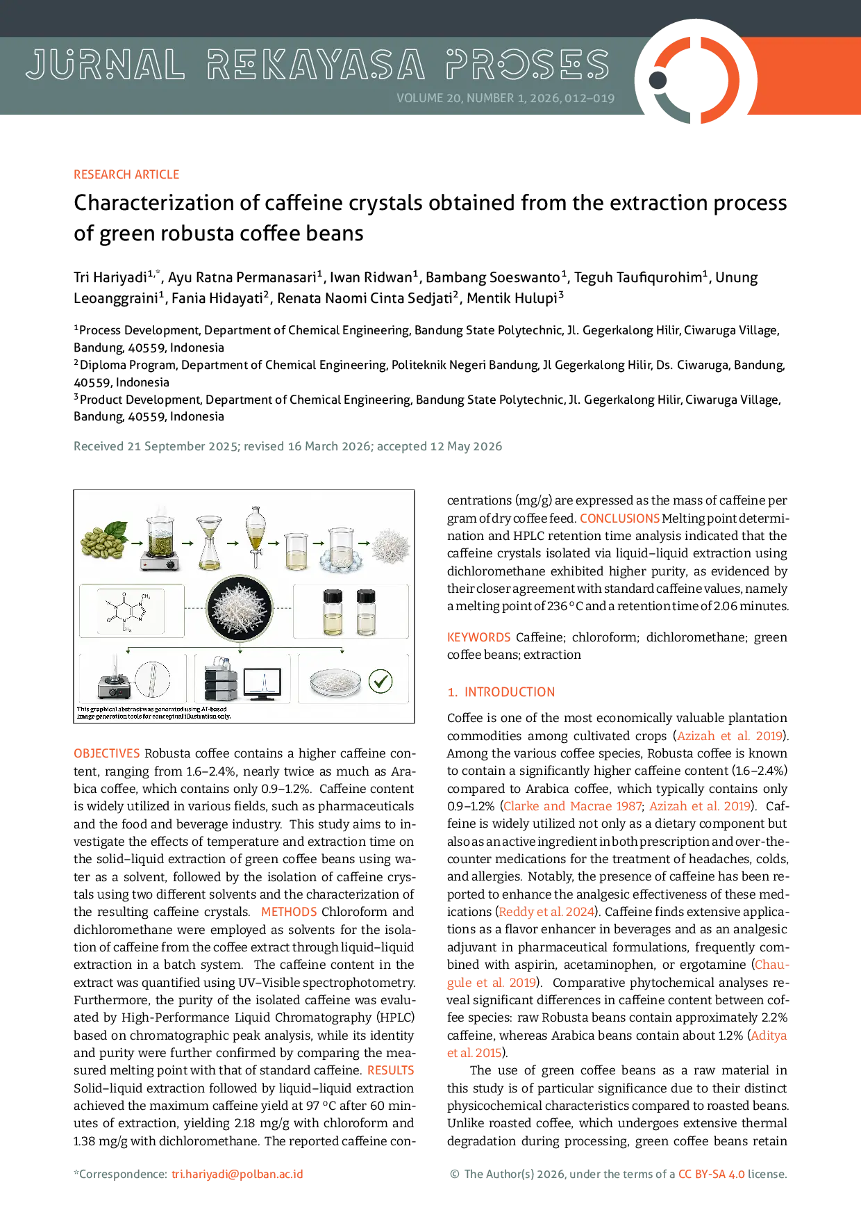 JURIS Characterization of caffeine crystals obtained from the extraction process of green robusta coffee beans