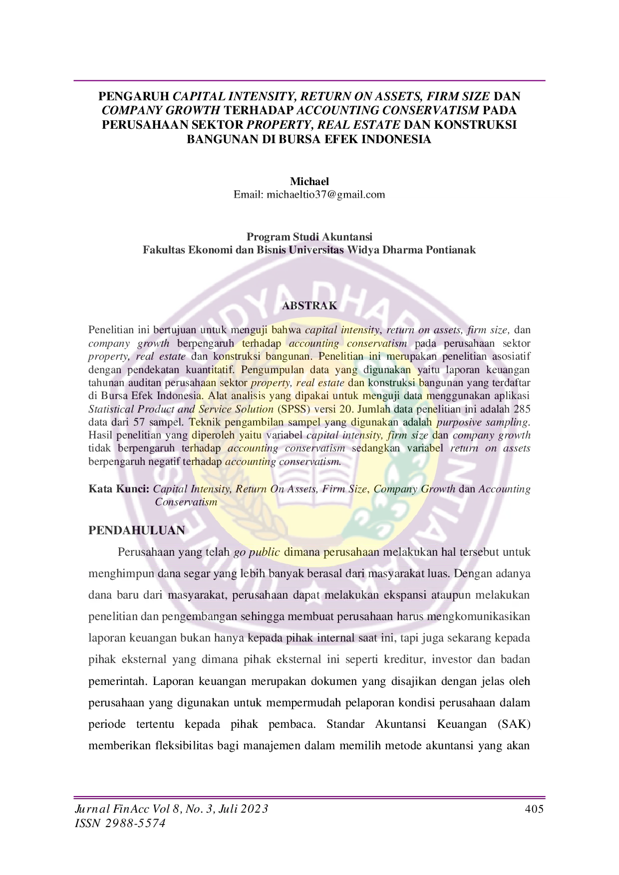 JURIS Pengaruh Capital Intensity Return on Assets Firm Size dan Company Growth terhadap Accounting Conservatism pada Perusahaan Sektor Property Real Estate dan Konstruksi Bangunan di Bursa Efek Indonesia