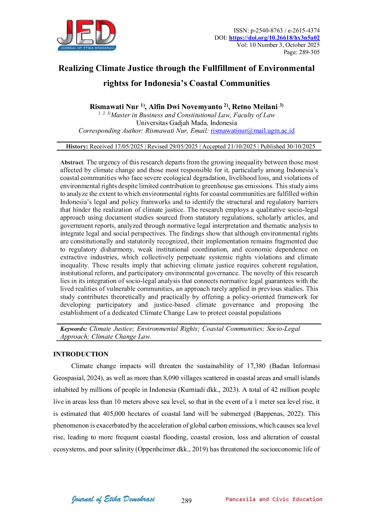 JURIS Realizing Climate Justice through the Fullfillment of Environmental rightss for Indonesia s Coastal Communities