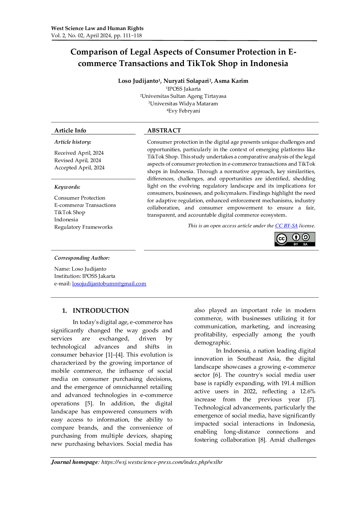JURIS Comparison of Legal Aspects of Consumer Protection in E commerce Transactions and TikTok Shop in Indonesia