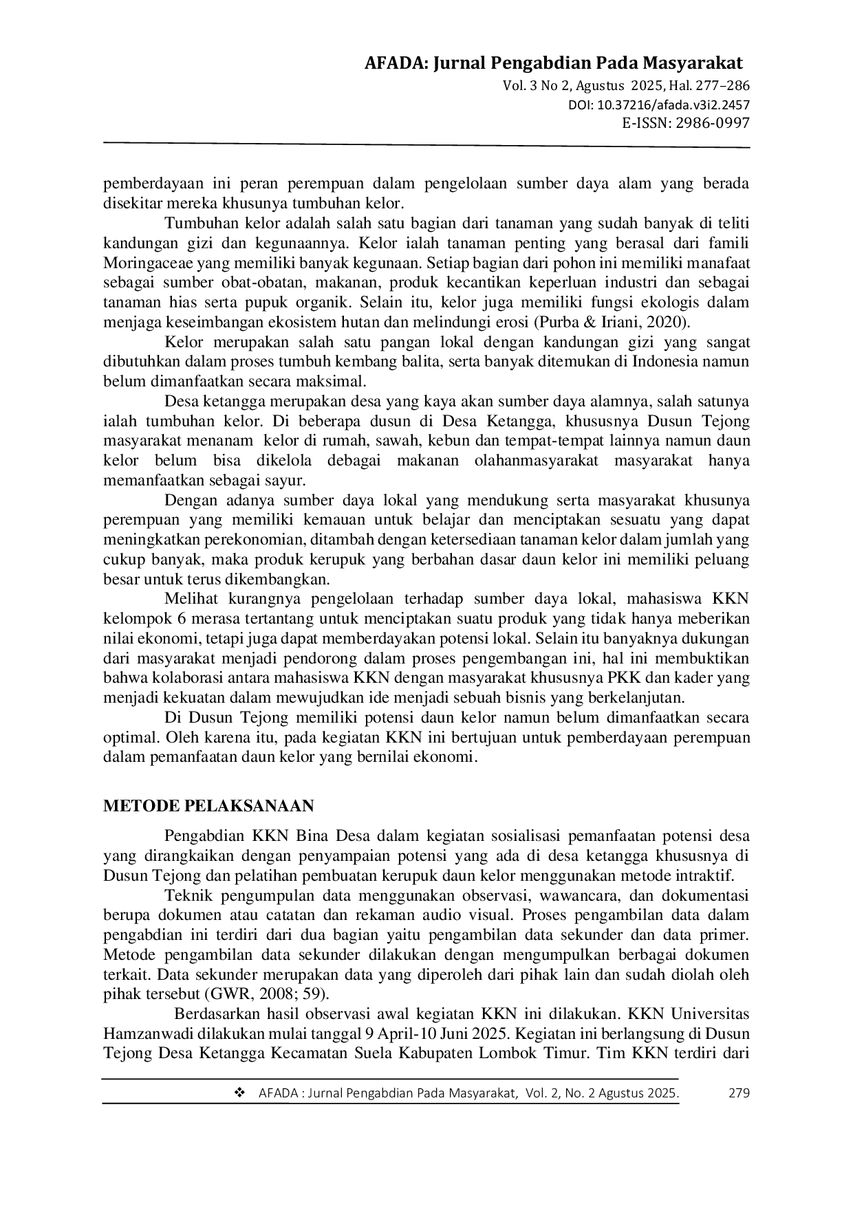 JURIS Pemberdayaan Kelompok Perempuan Melalui Pengelolaan Potensi Desa Berbasis Kearifan Lokal Studi Kasus Di Dusun Tejong