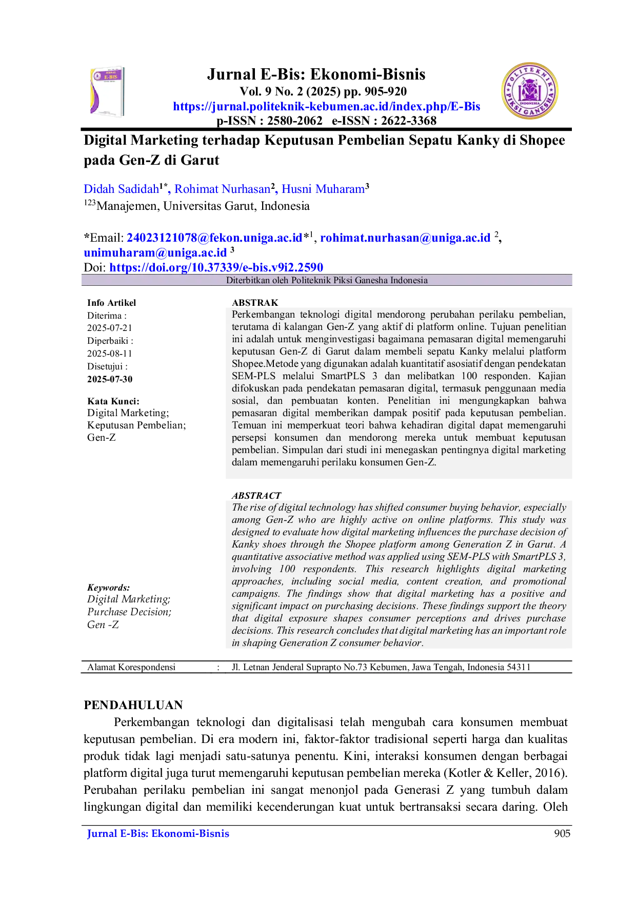 JURIS Digital Marketing terhadap Keputusan Pembelian Sepatu Kanky di Shopee pada Gen Z di Garut