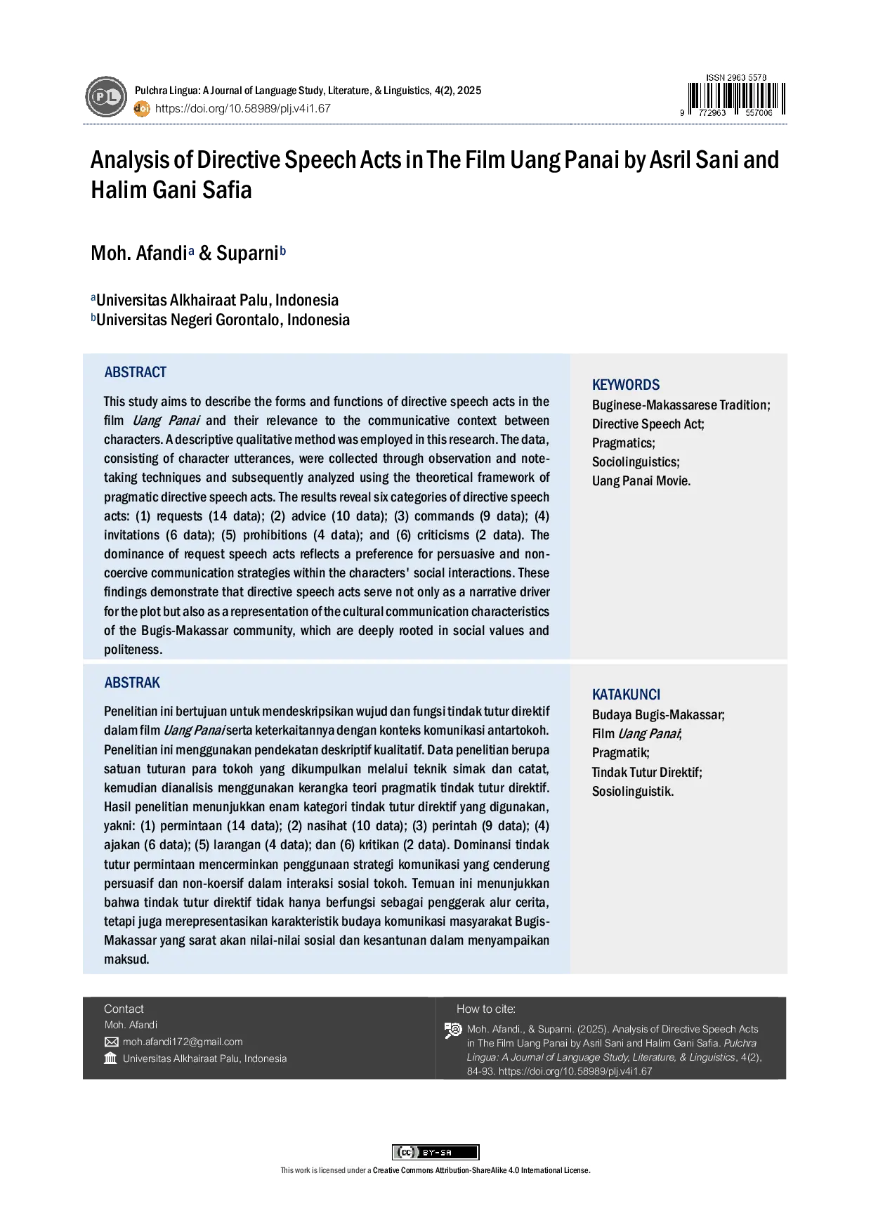 JURIS Analysis of Directive Speech Acts in The Film Uang Panai by Asril Sani and Halim Gani Safia