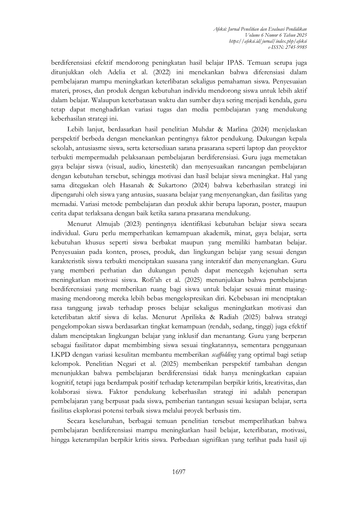 JURIS Penerapan Pembelajaran Berdiferensiasi sebagai Upaya Meningkatkan Hasil Belajar IPAS Siswa SD