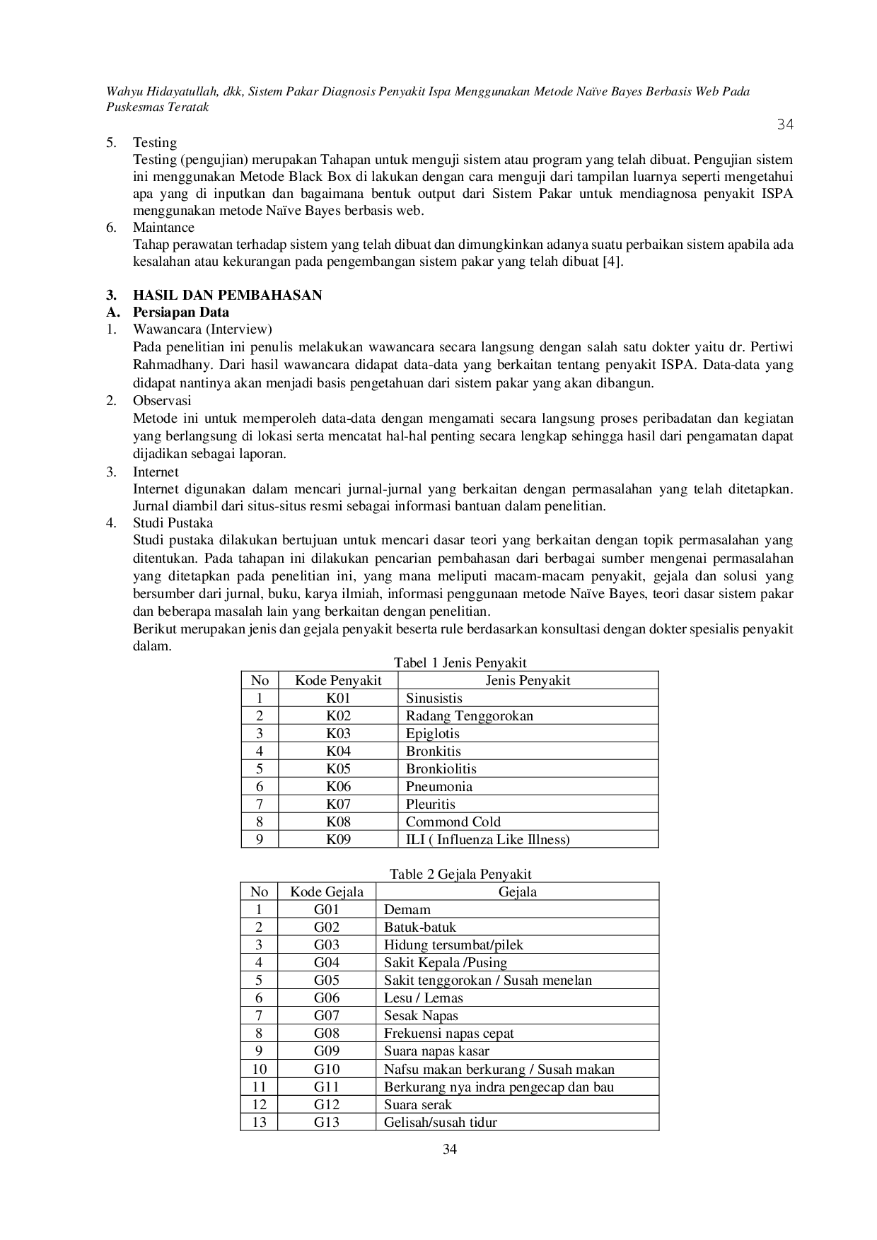 juris Sistem Pakar Diagnosis Penyakit ISPA Menggunakan Metode Na ve Bayes Berbasis Web Pada Puskesmas Teratak