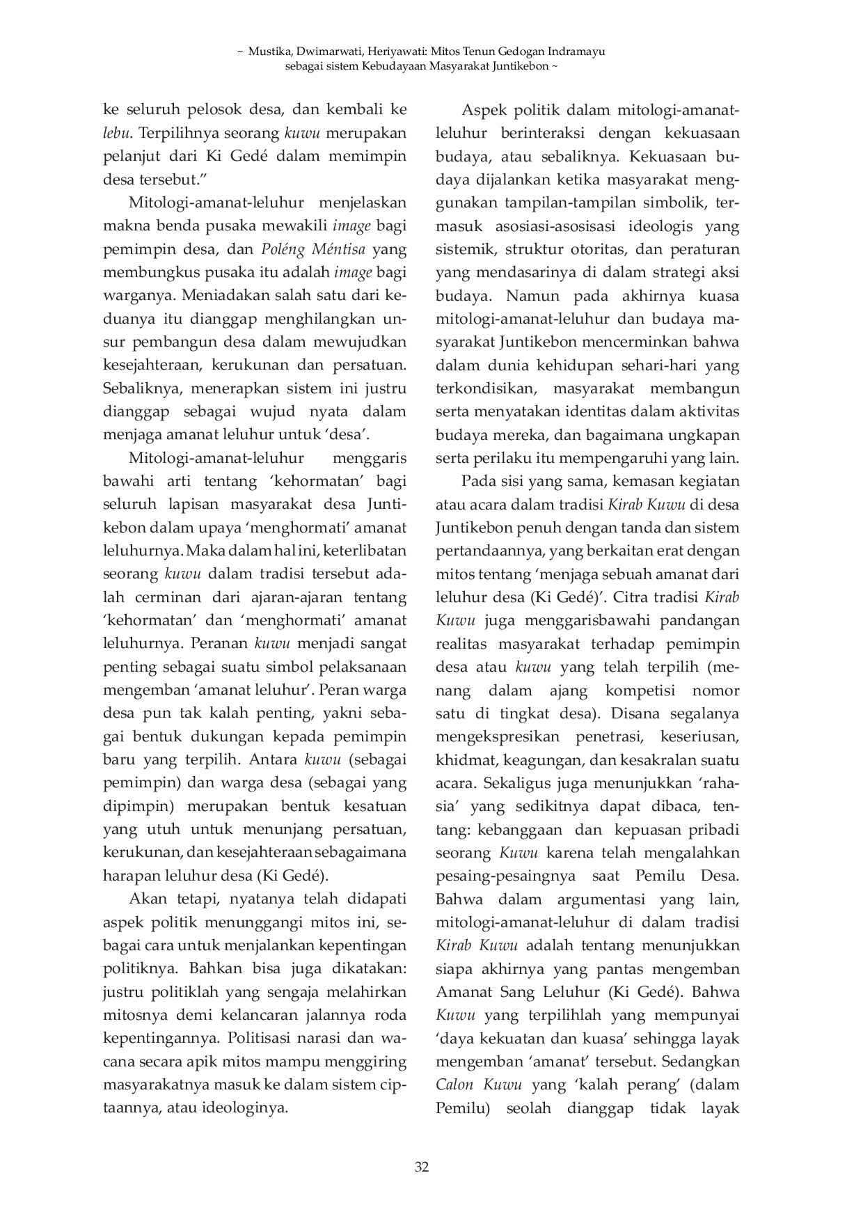 JURIS Mitos Tenun Gedogan Indramayu sebagai Sistem Kebudayaan Masyarakat Juntikebon