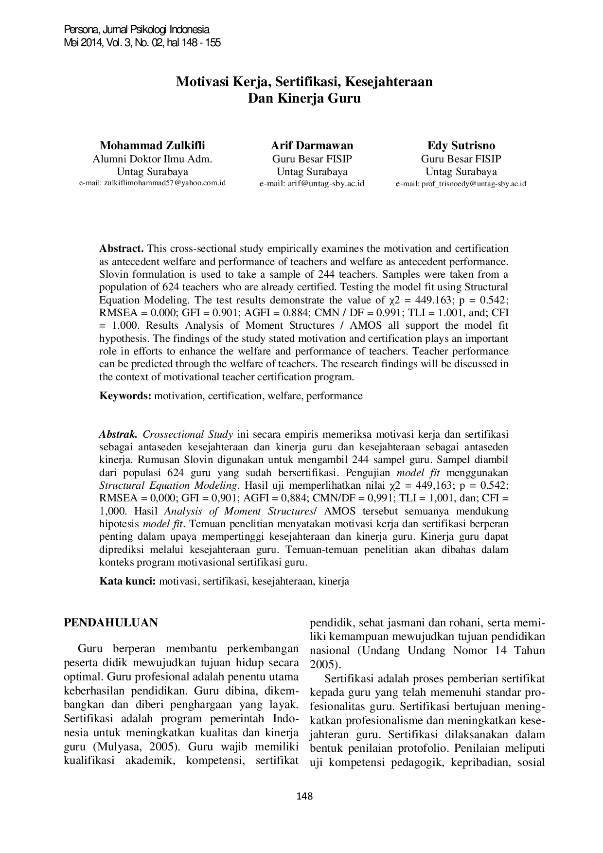 JURIS Motivasi Kerja Sertifikasi Kesejahteraan dan Kinerja Guru