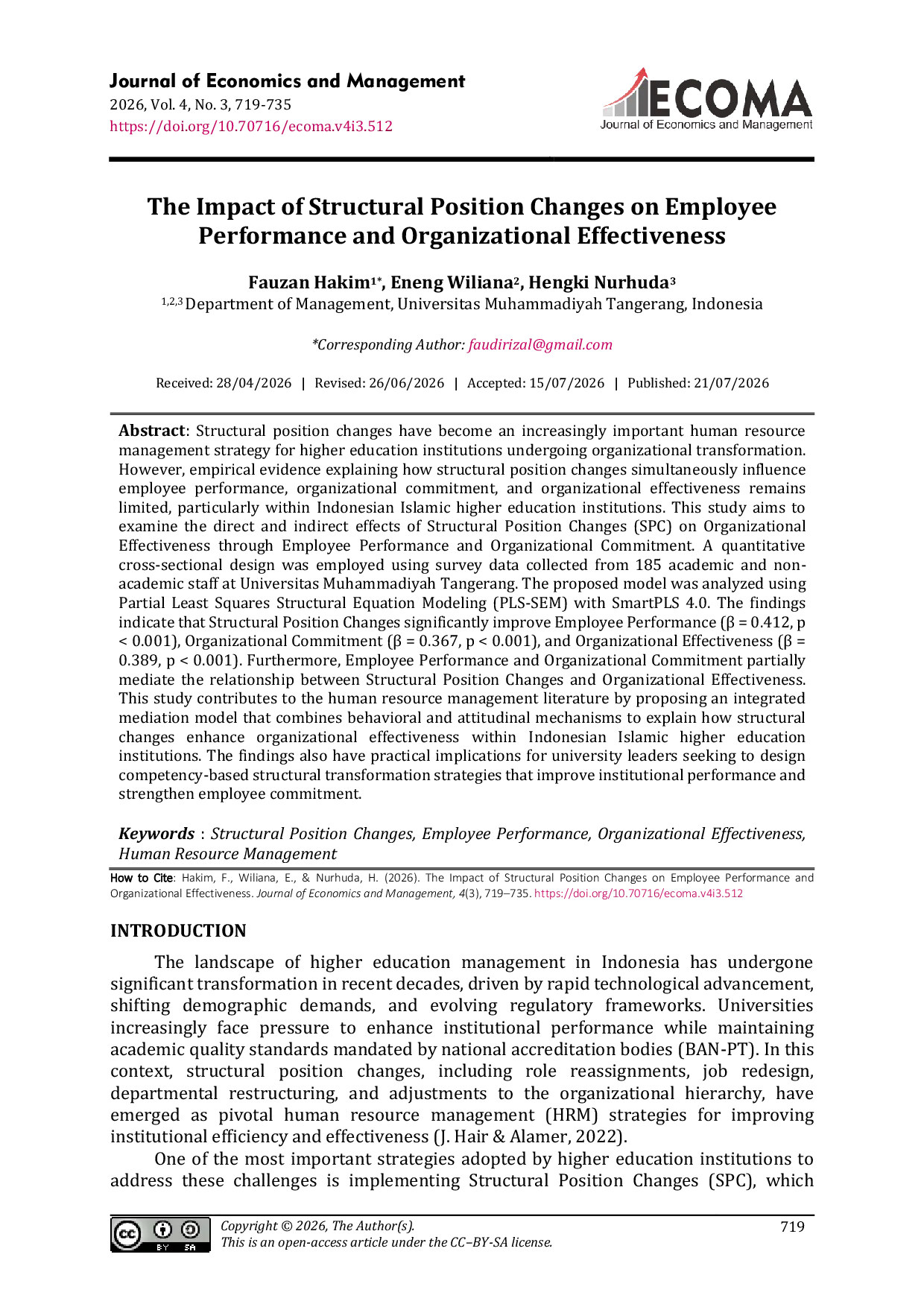 JURIS The Impact of Structural Position Changes on Employee Performance and Organizational Effectiveness