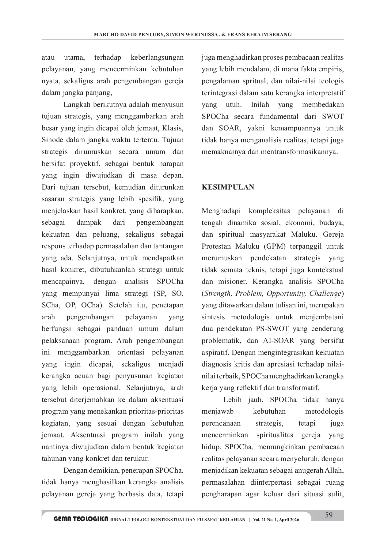 JURIS SPOCha sebagai Teknik Analisis Strategis Gereja Integrasi Problem Solving dan Appreciative Inquiry dalam Perencanaan Pelayanan GPM