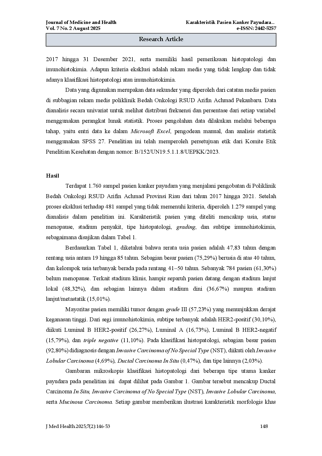 juris Characteristics Of Breast Cancer Patients In RSUD Arifin Achmad Pekanbaru In 2017 2021