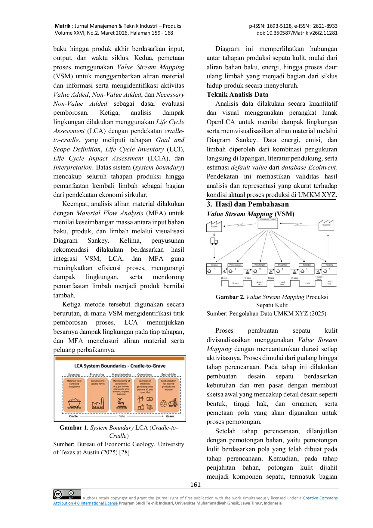 JURIS Analisis Dampak Lingkungan Produksi Sepatu Kulit Menggunakan Metode Value Stream Mapping VSM Life Cycle Assessment LCA dan Material Flow Analysis MFA