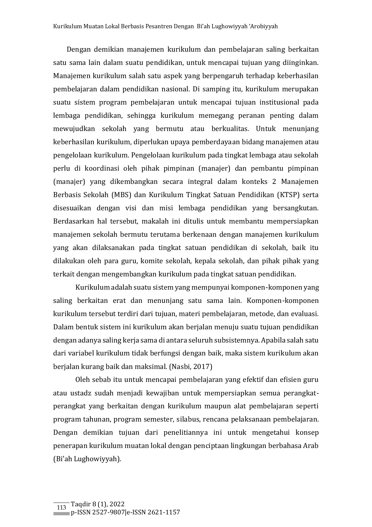 JURIS Kurikulum Muatan Lokal Berbasis Pesantren Dengan B ah Luowiyyah Arabiyyah