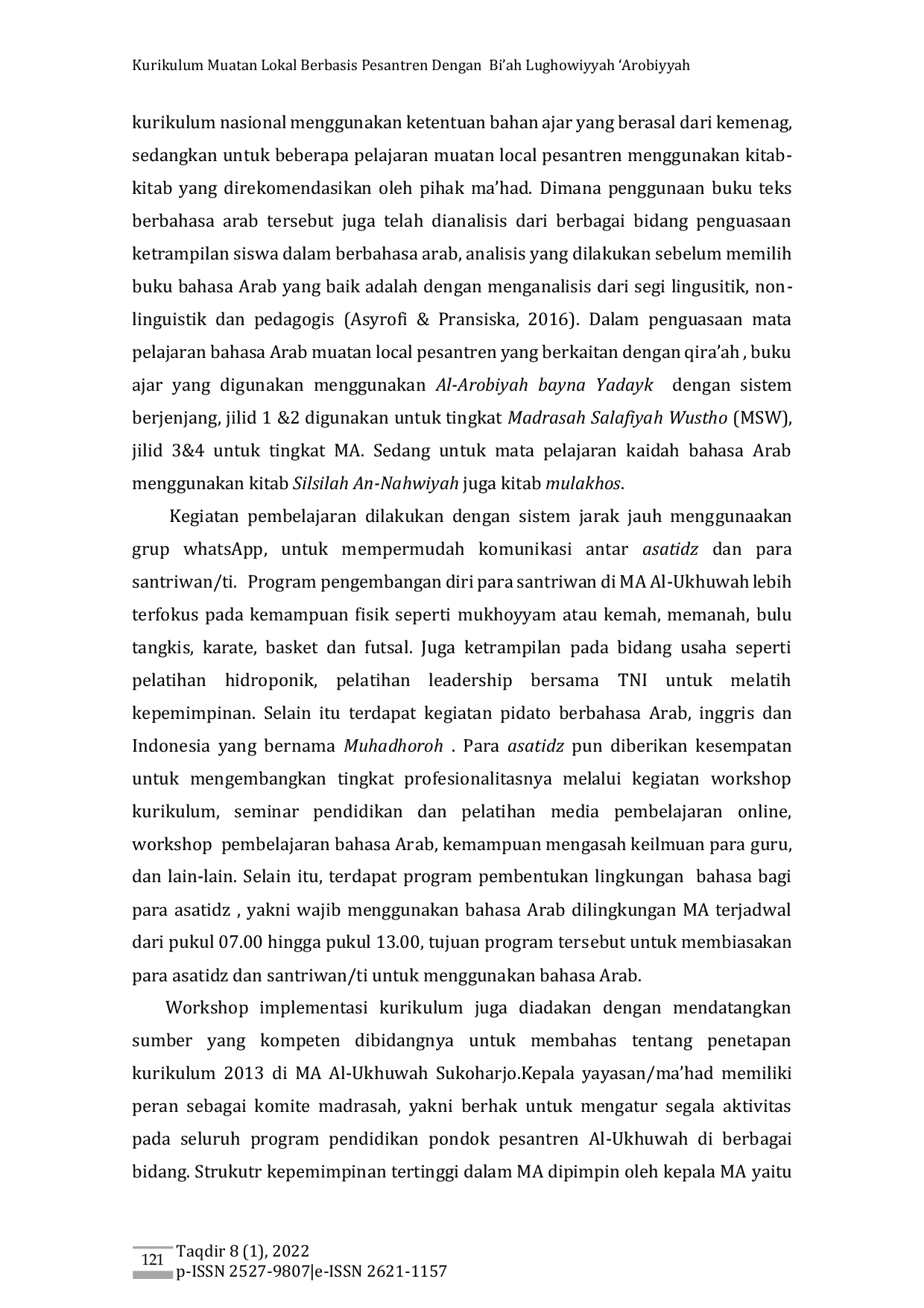 JURIS Kurikulum Muatan Lokal Berbasis Pesantren Dengan B ah Luowiyyah Arabiyyah